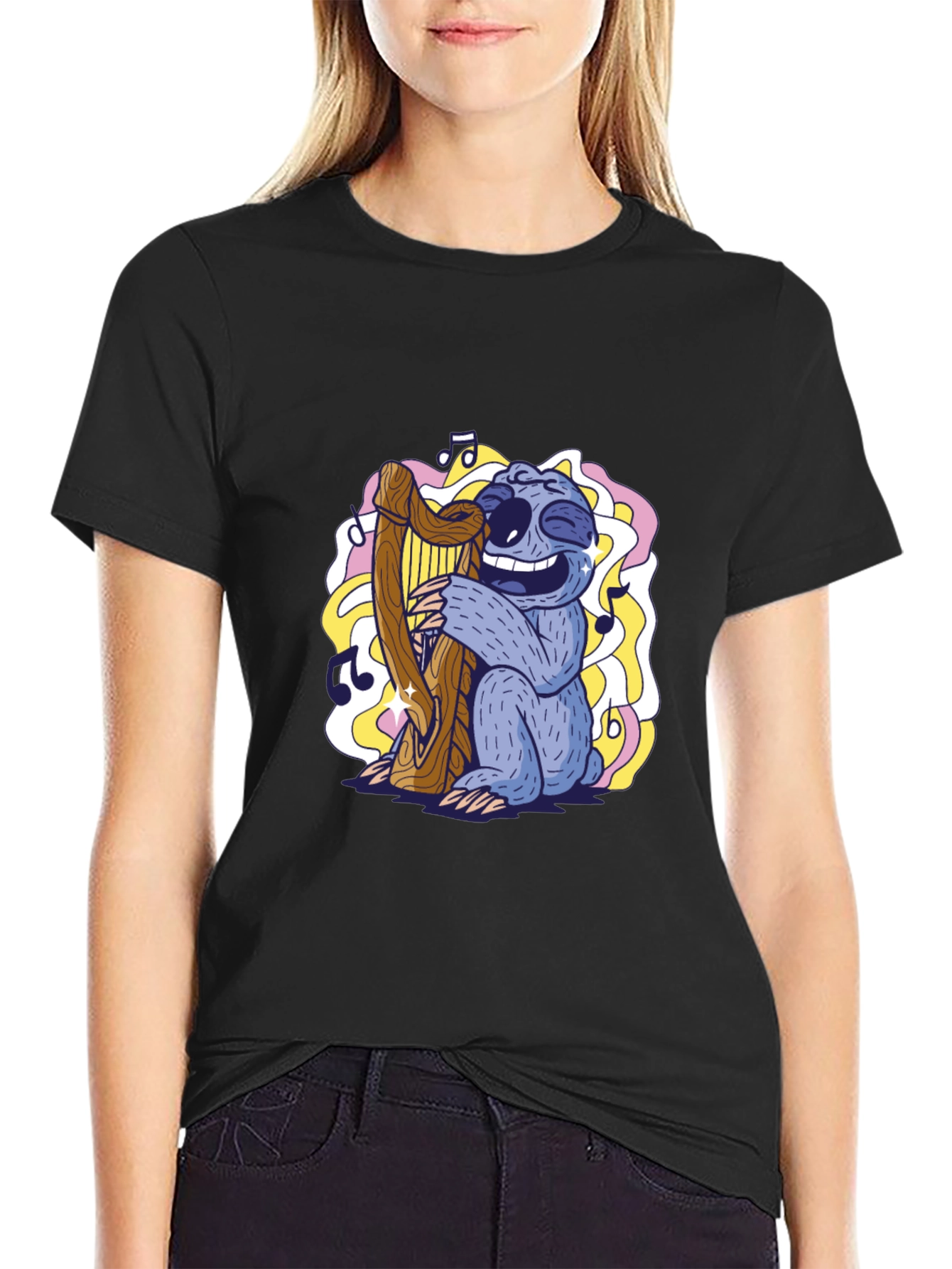 Sloth Harpist Graphic Tee - Fun Music Lovers Shirt