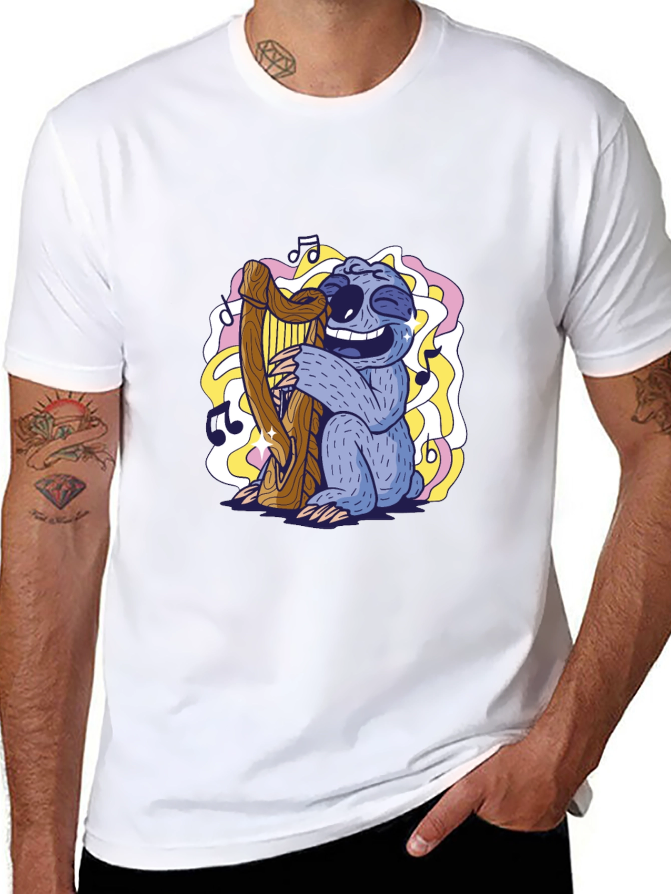 Sloth Harpist Graphic Tee - Fun Music Lovers Shirt