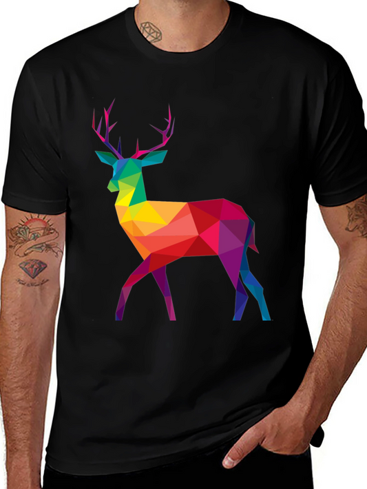 Geometric Rainbow Deer Graphic Tee - Mens Black T-Shirt