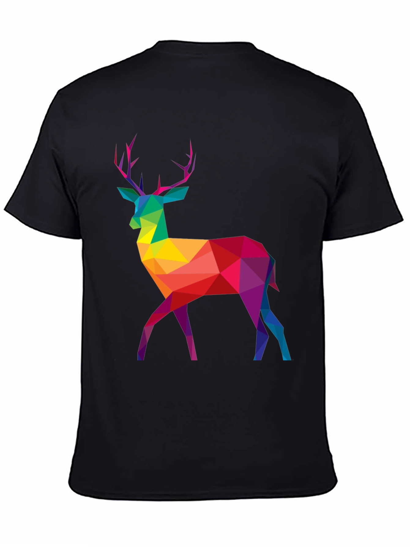 Geometric Rainbow Deer Graphic Tee - Mens Black T-Shirt