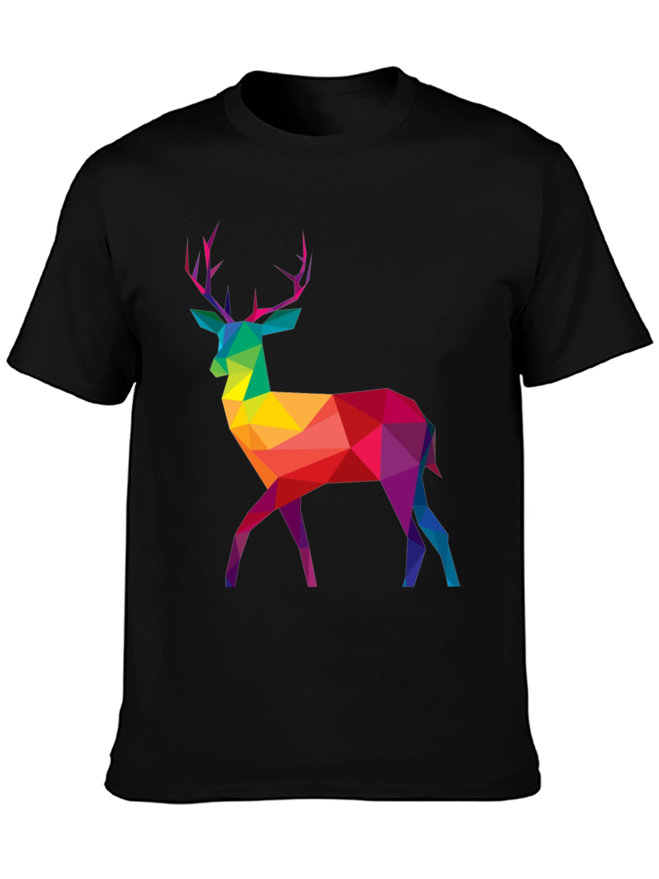 Geometric Rainbow Deer Graphic Tee - Mens Black T-Shirt
