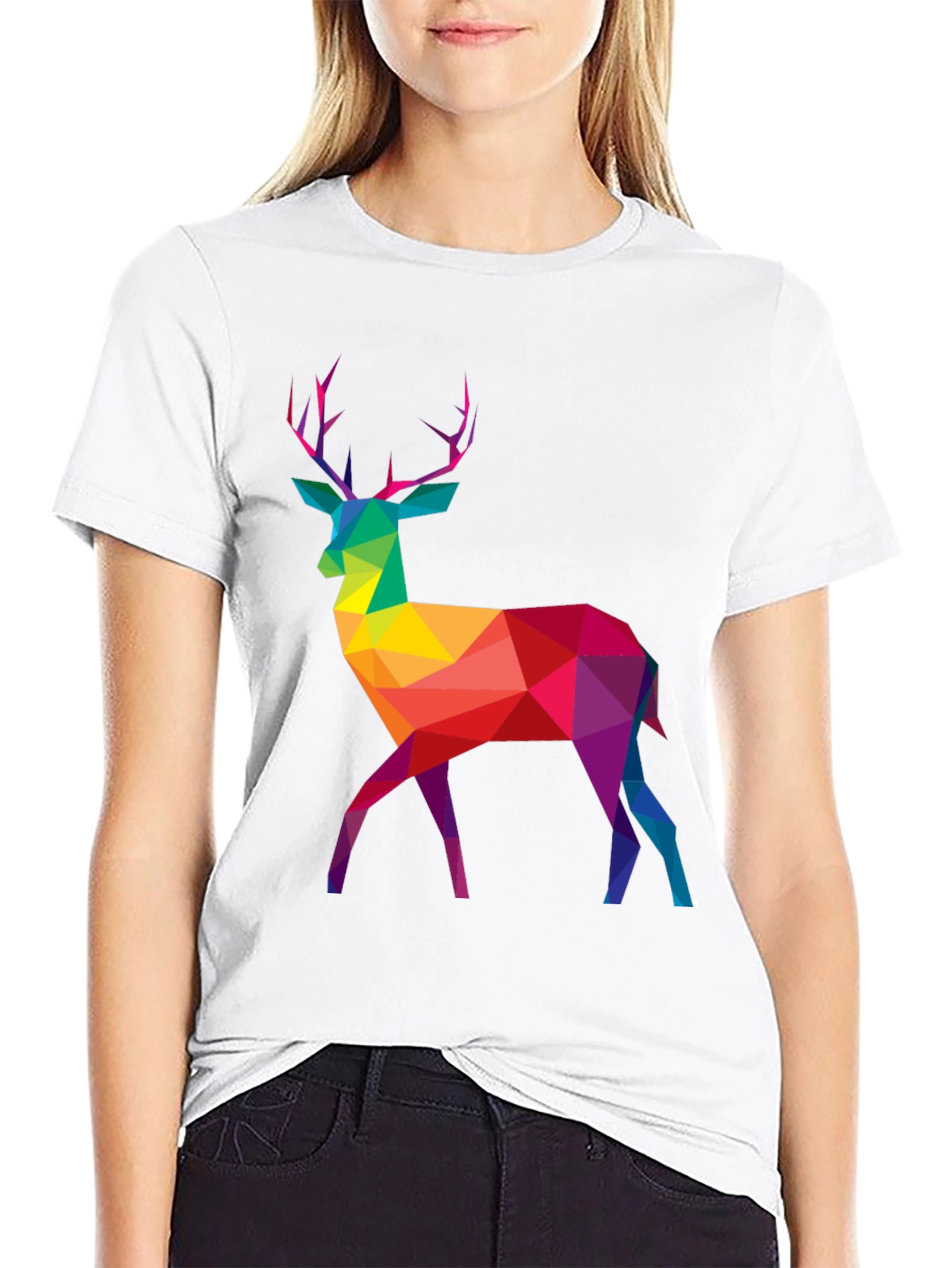 Geometric Rainbow Deer Graphic Tee - Mens Black T-Shirt