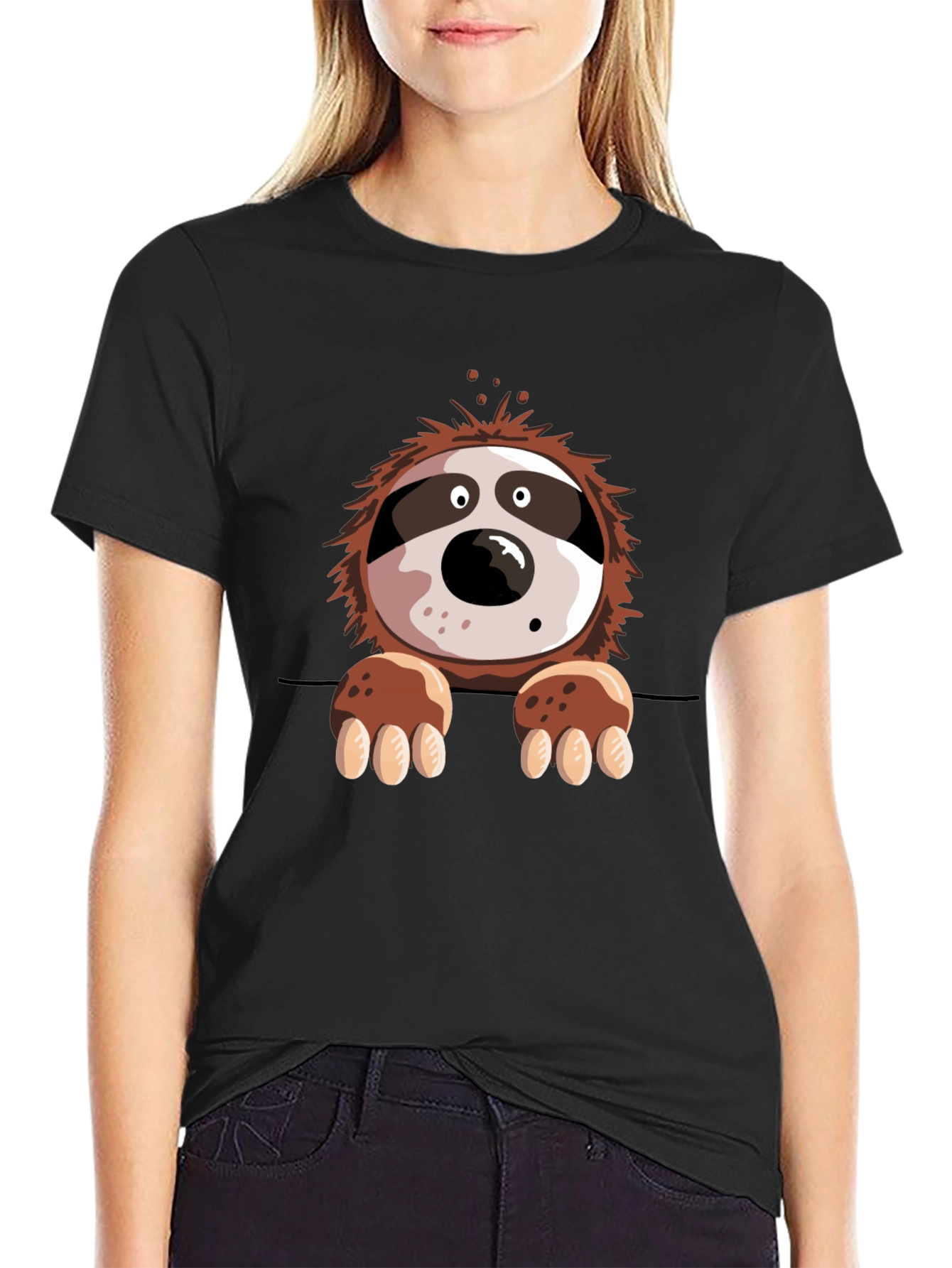 Sloth Graphic Print Mens Black T-Shirt