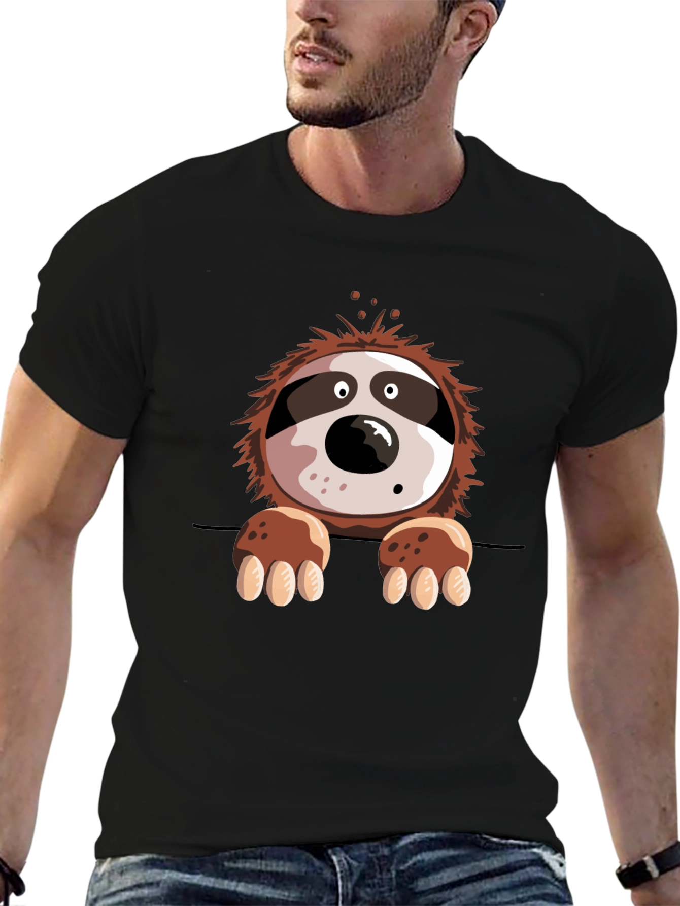 Sloth Graphic Print Mens Black T-Shirt