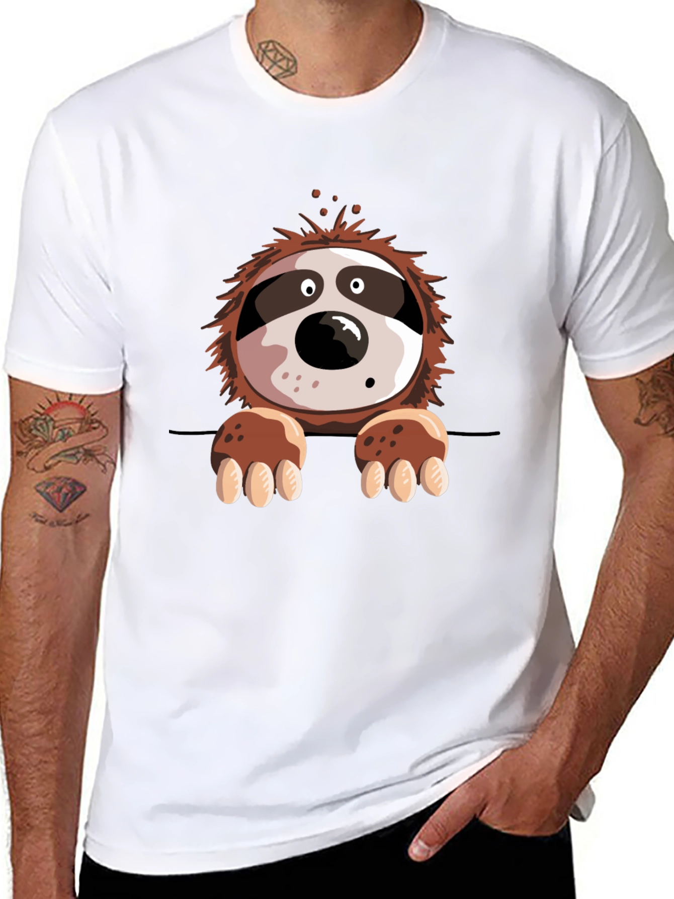 Sloth Graphic Print Mens Black T-Shirt