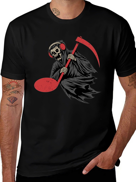 Grim Reaper DJ Graphic Tee - Music Note Scythe T-Shirt