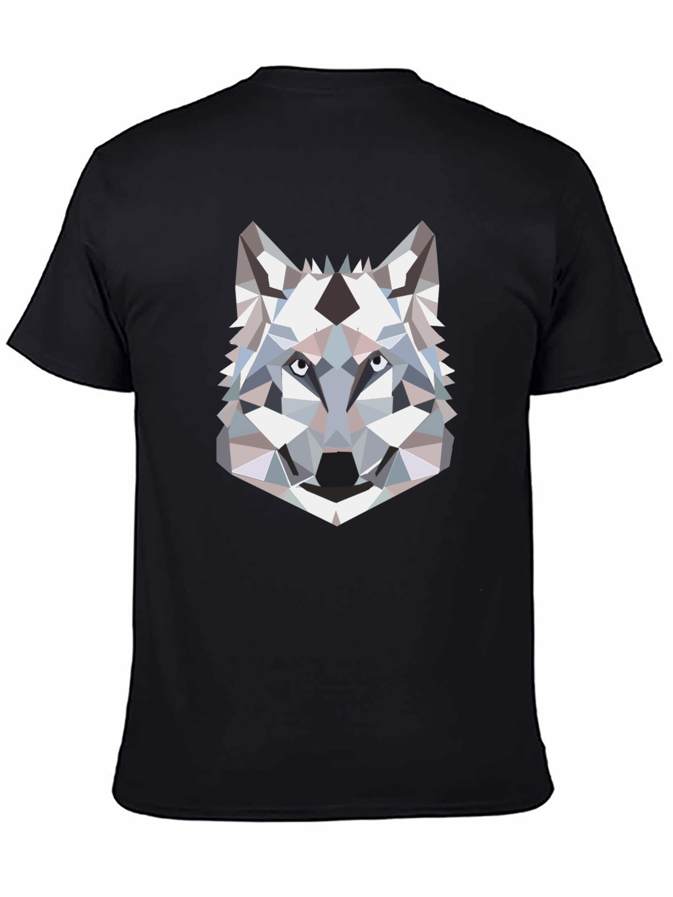 Geometric Wolf Head Graphic T-Shirt - Black