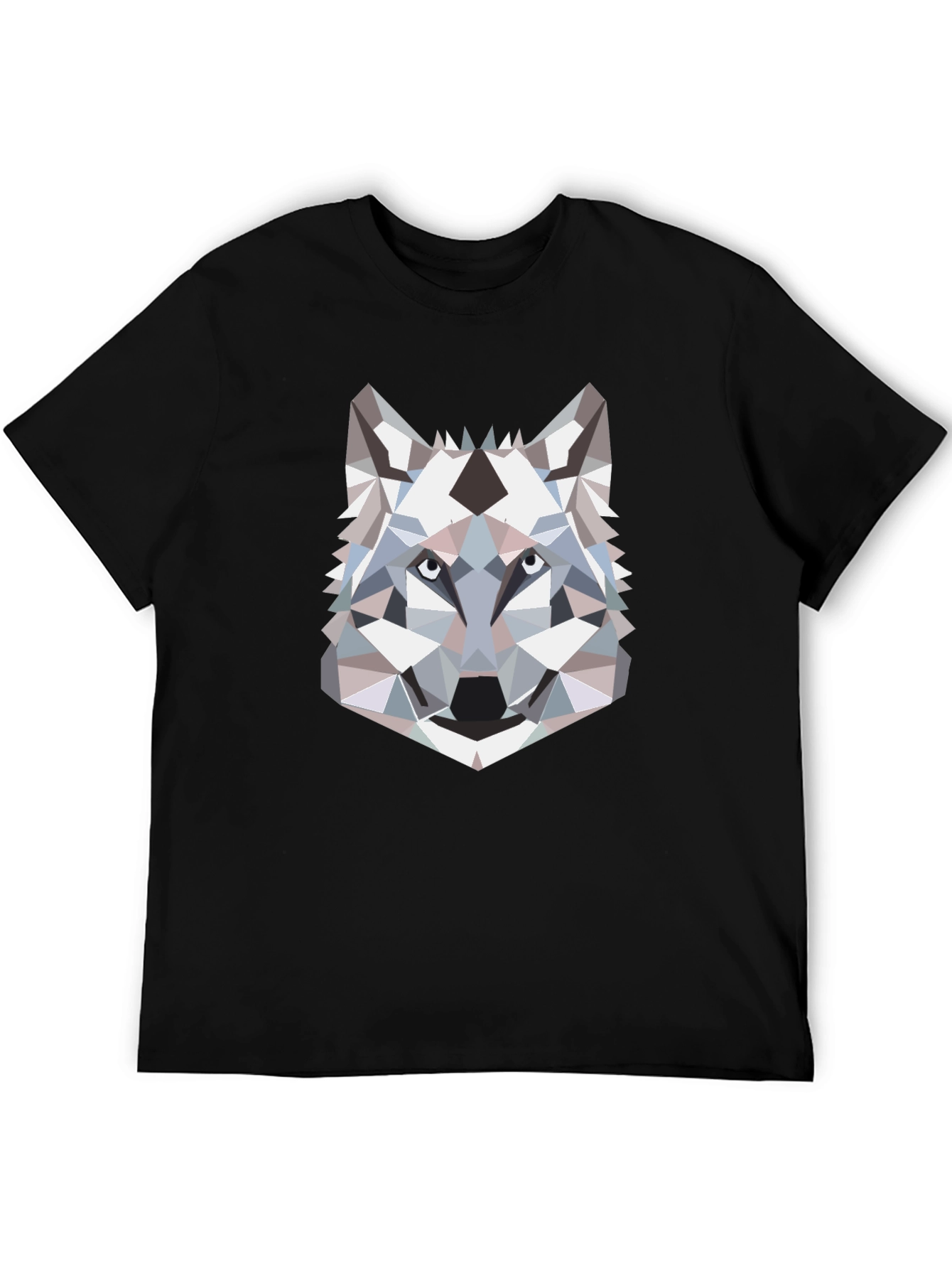 Geometric Wolf Head Graphic T-Shirt - Black