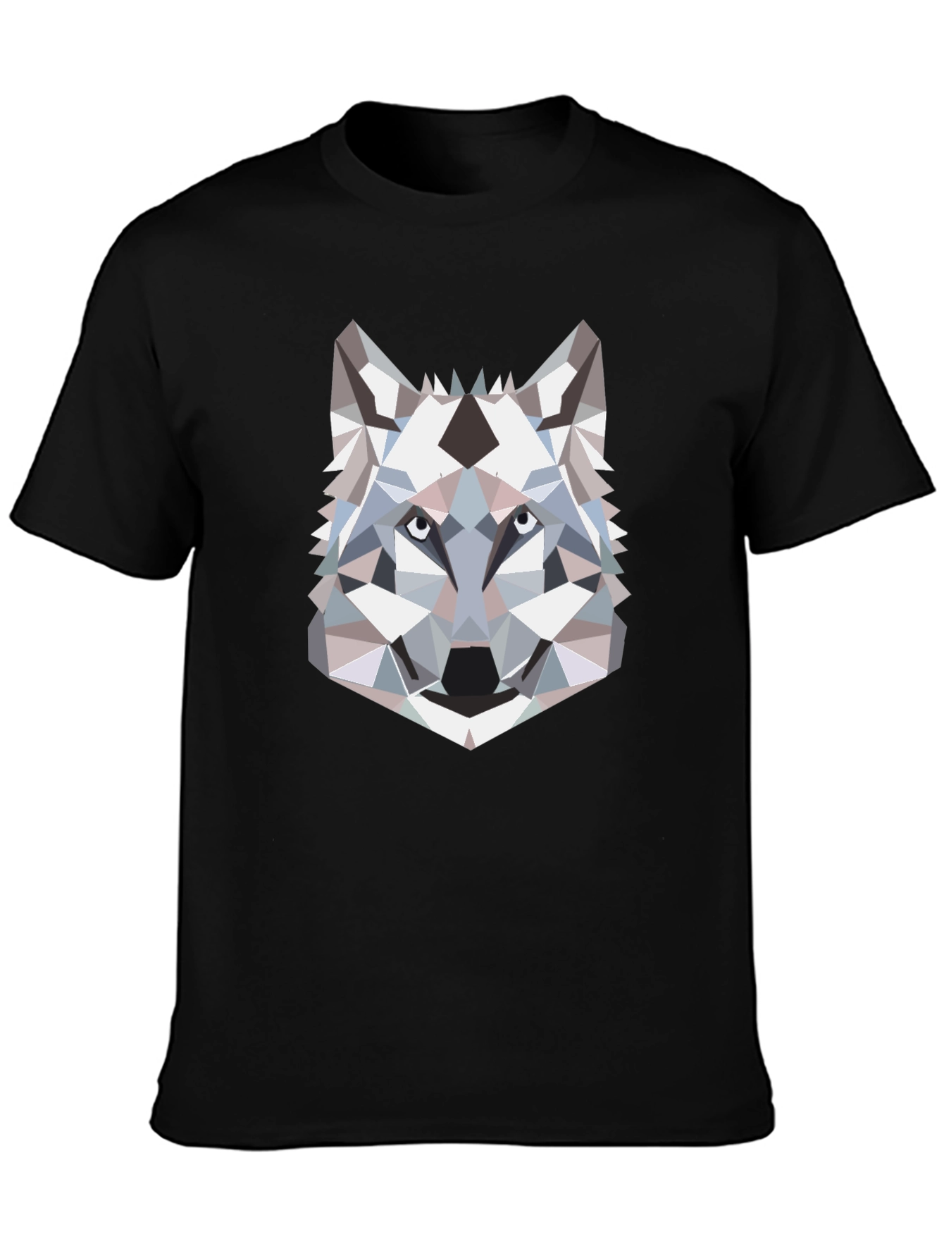 Geometric Wolf Head Graphic T-Shirt - Black