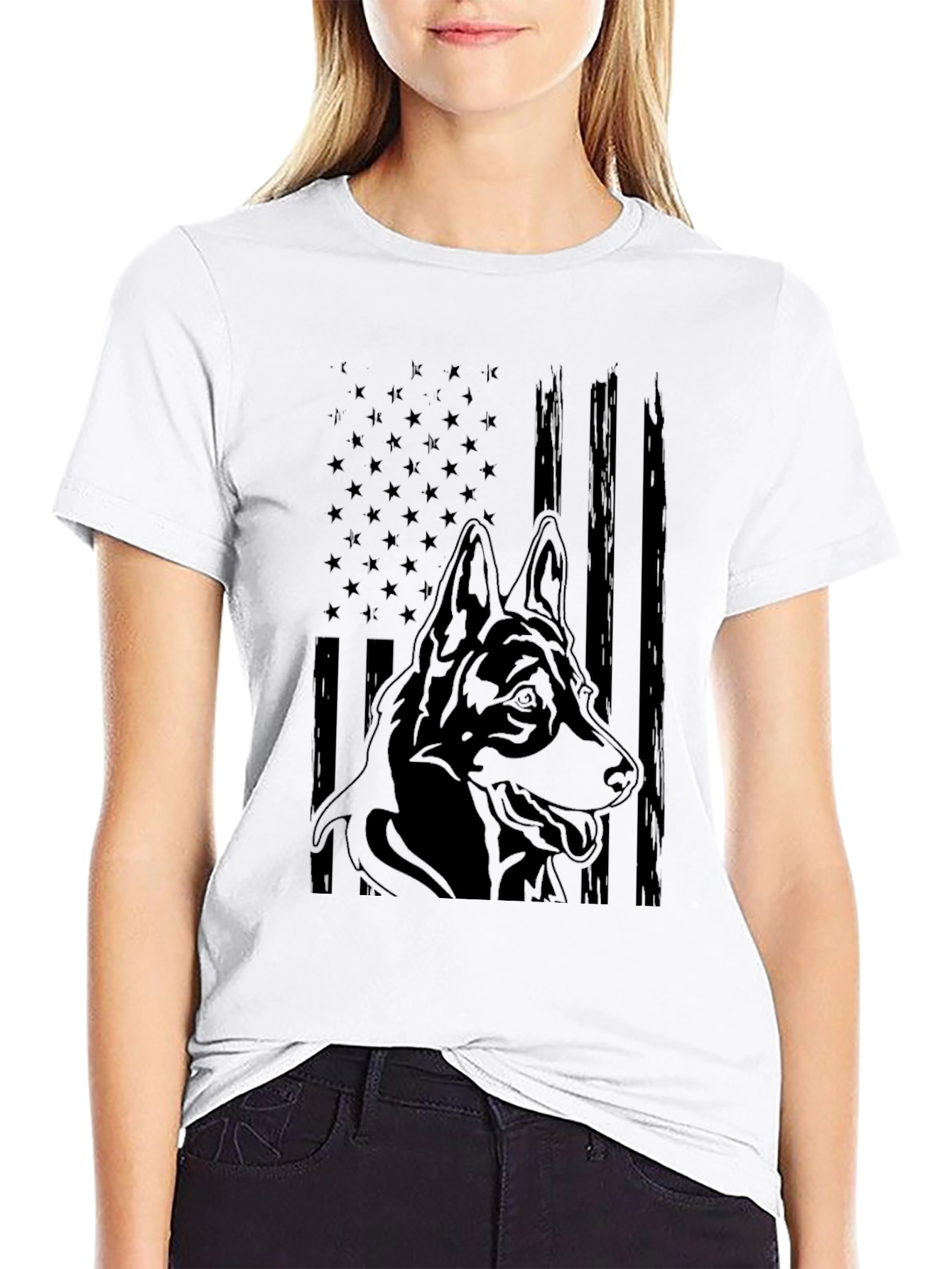 German Shepherd American Flag Graphic Tee