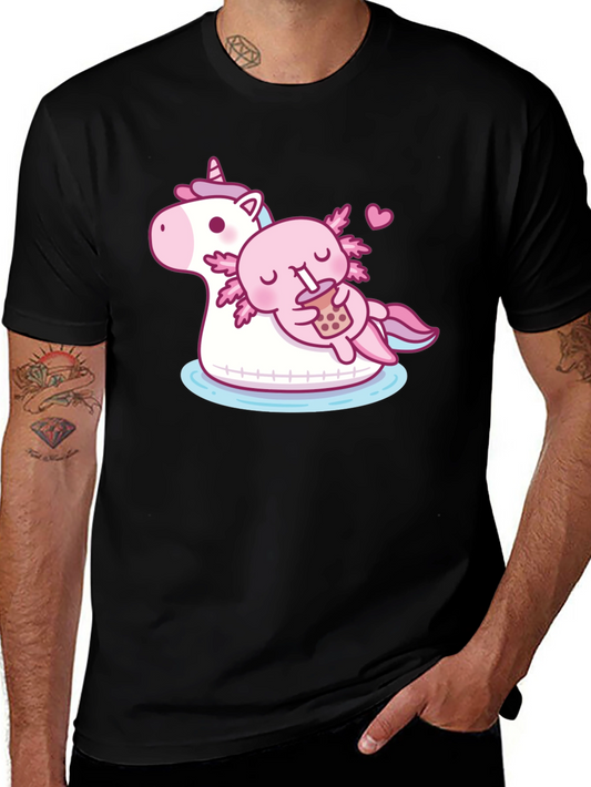 Axolotl & Unicorn Bubble Tea Black T-Shirt