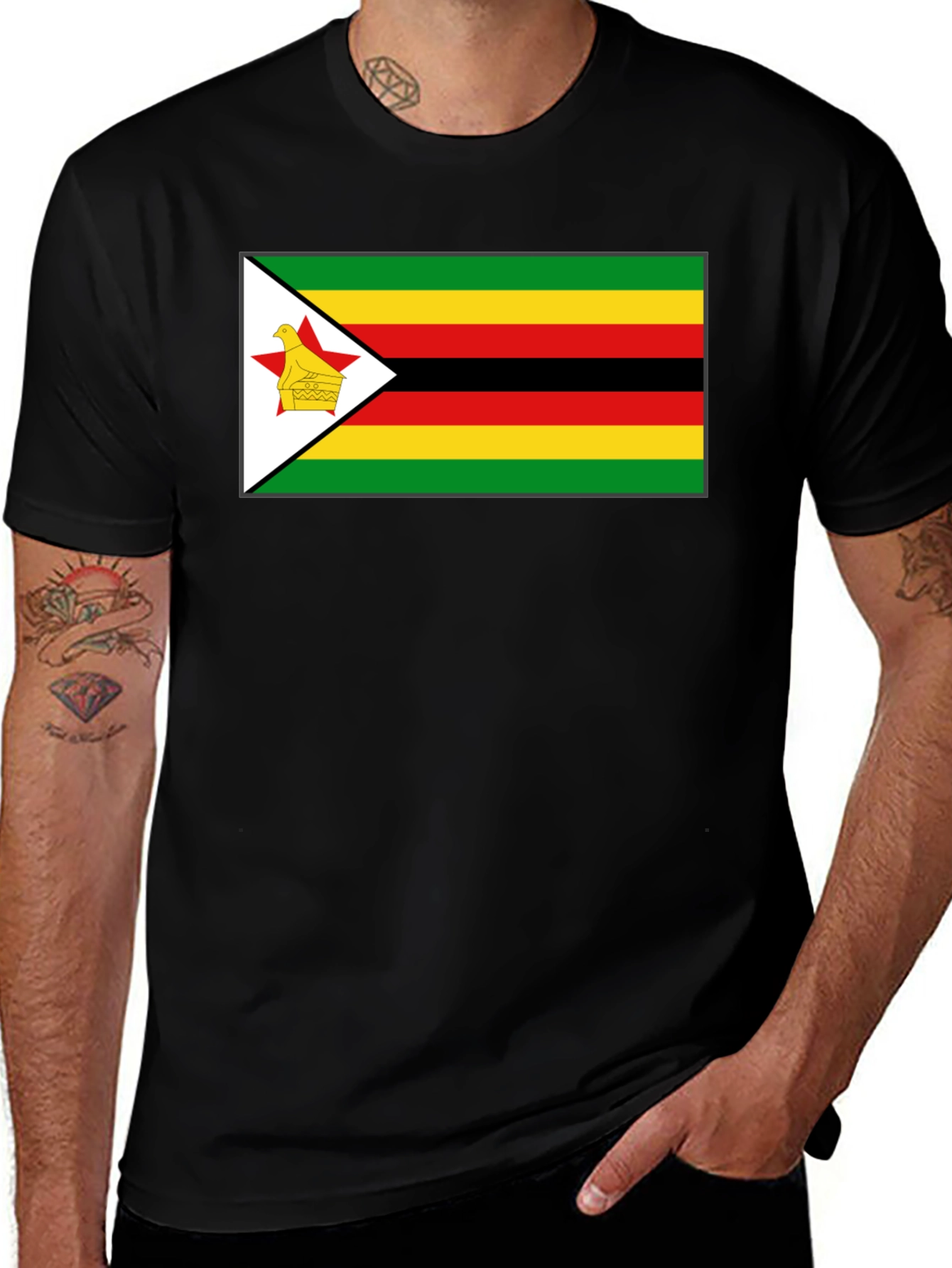 Zimbabwe Flag T-Shirt - Black Cotton Tee