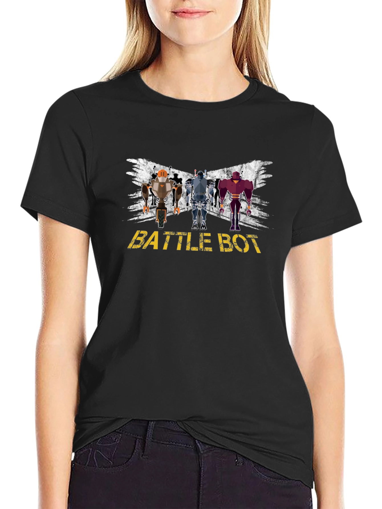 Battle Bot Graphic T-Shirt - Black Crew Neck