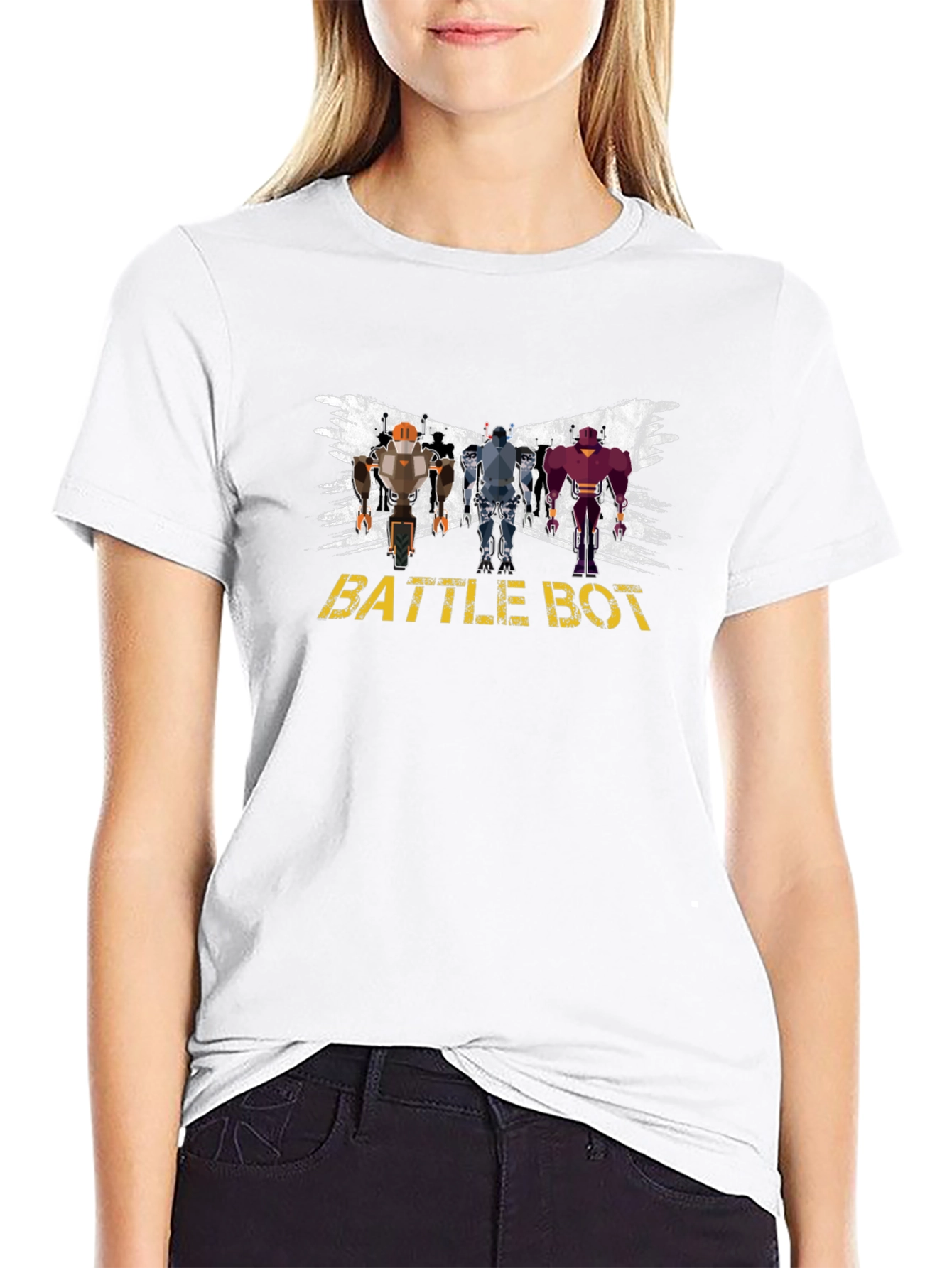 Battle Bot Graphic T-Shirt - Black Crew Neck