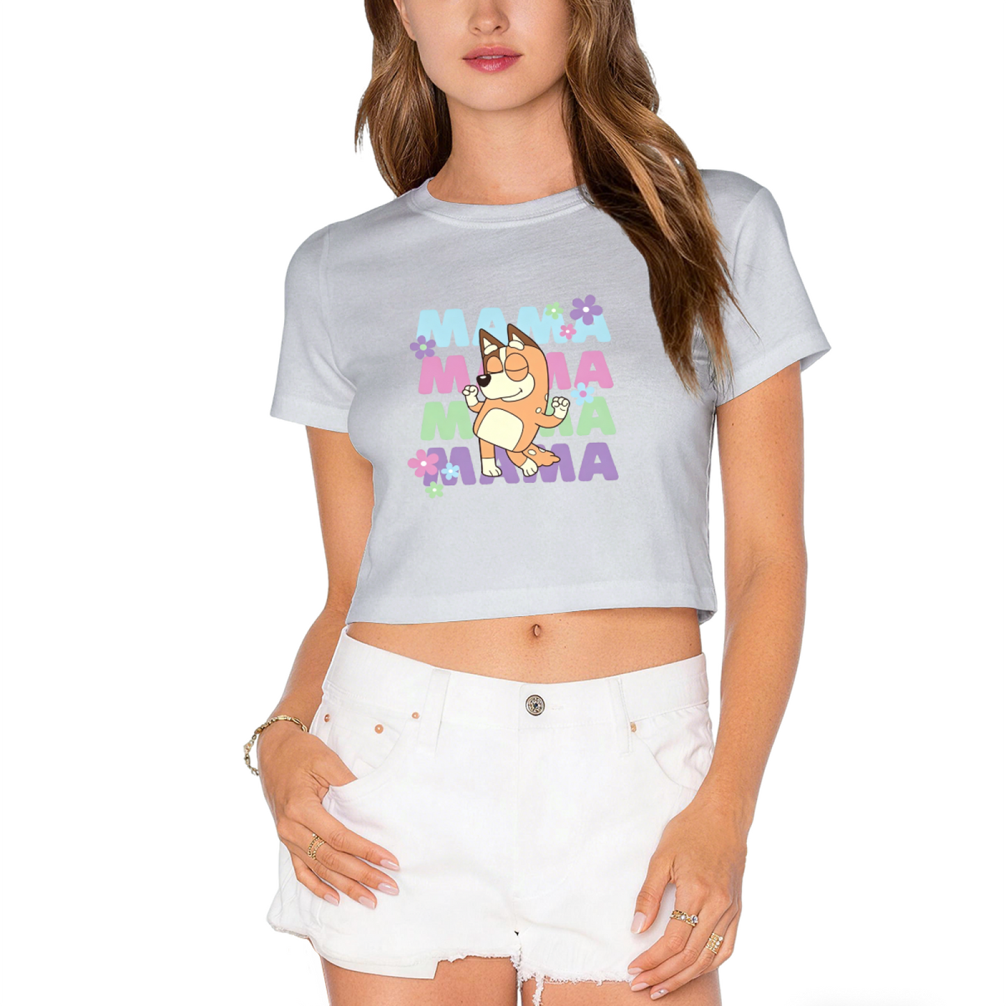 Colorful Mama Chilli Bluey Cartoon Graphic Crop Top