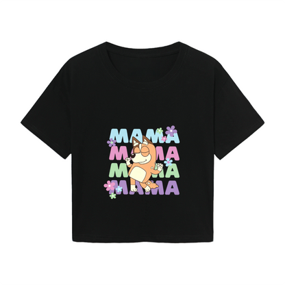 Colorful Mama Chilli Bluey Cartoon Graphic Crop Top