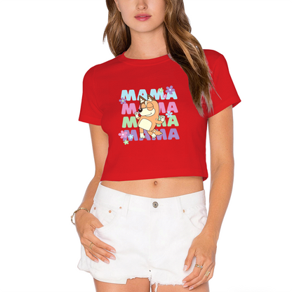 Colorful Mama Chilli Bluey Cartoon Graphic Crop Top