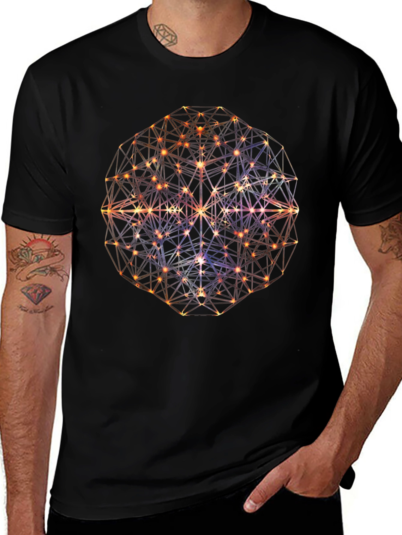Geometric Sphere Graphic Print Mens Black T-Shirt