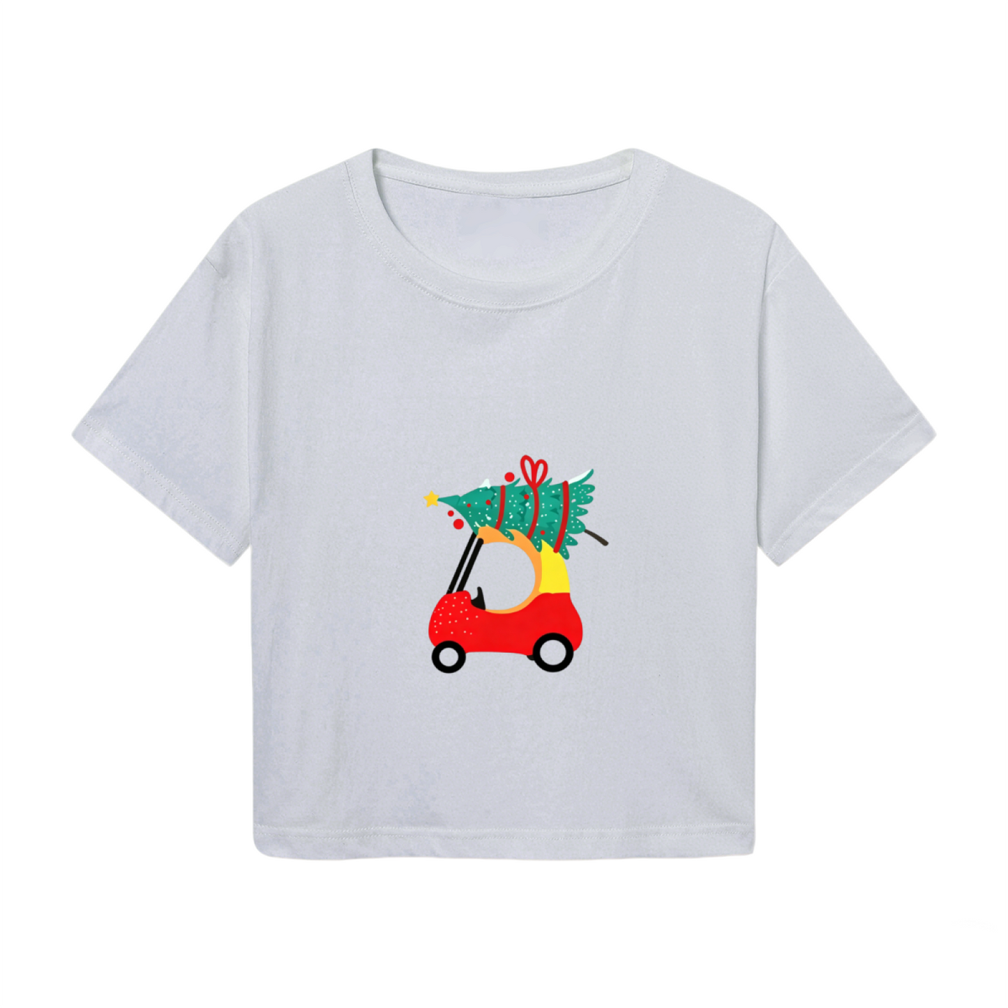 Fun Golf Cart Carrying Christmas Tree Xmas Holiday Women Crop Tee