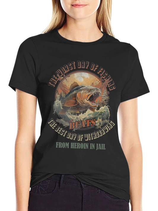 Fishing vs. Heroin Black Graphic Tee