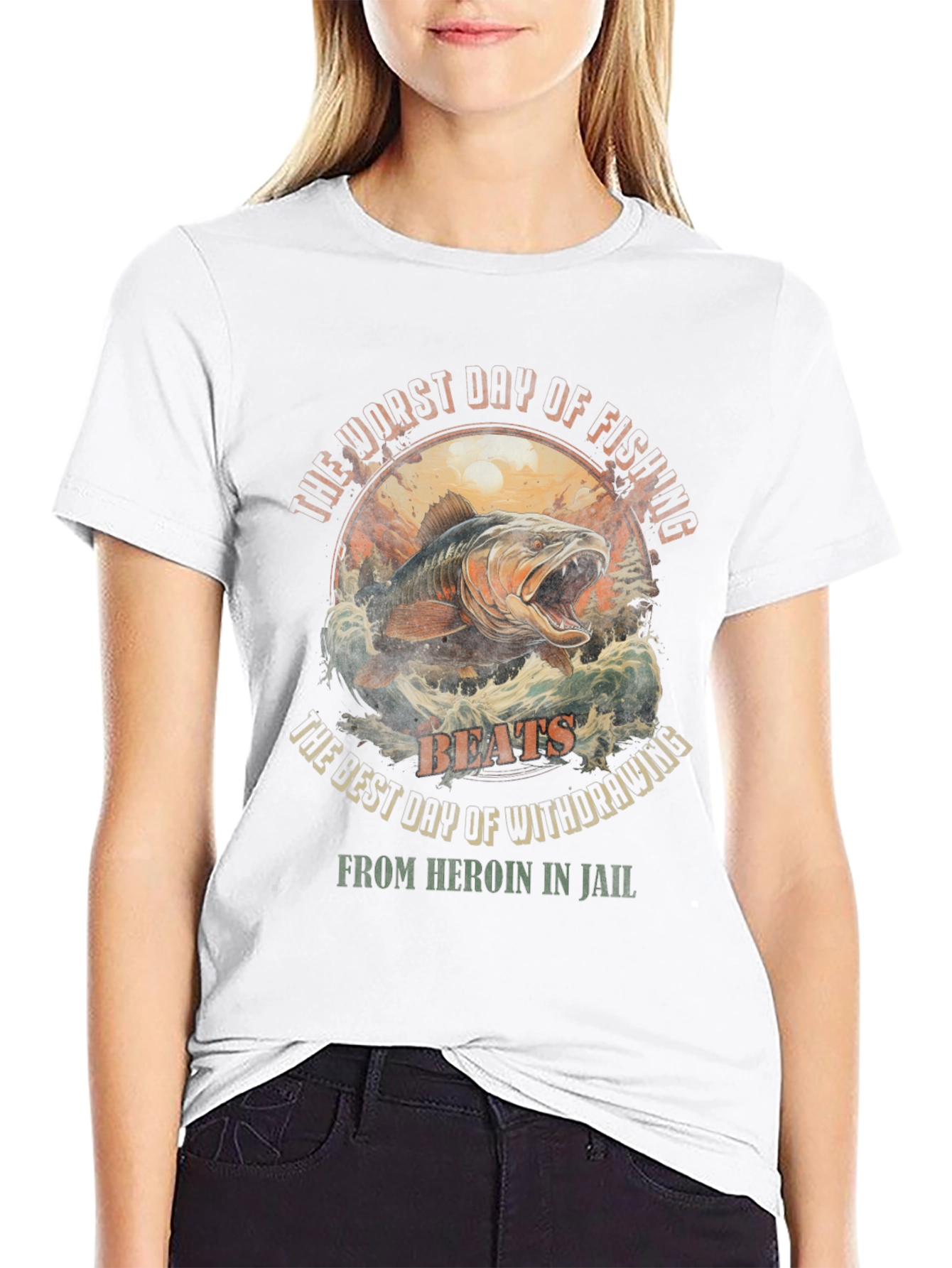 Fishing vs. Heroin Black Graphic Tee