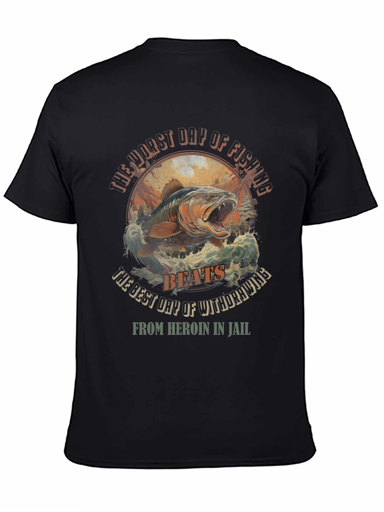 Fishing vs. Heroin Black Graphic Tee