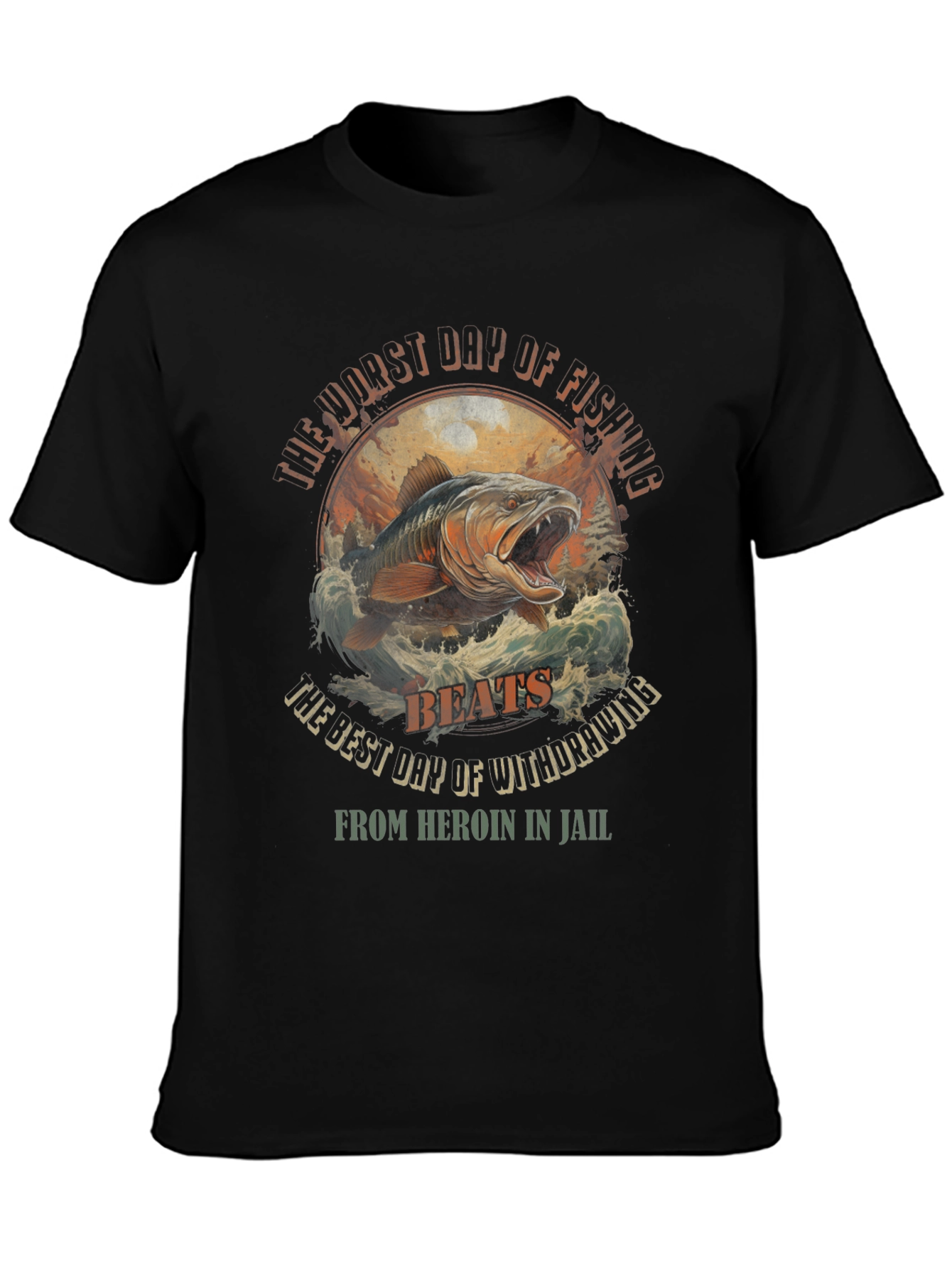 Fishing vs. Heroin Black Graphic Tee