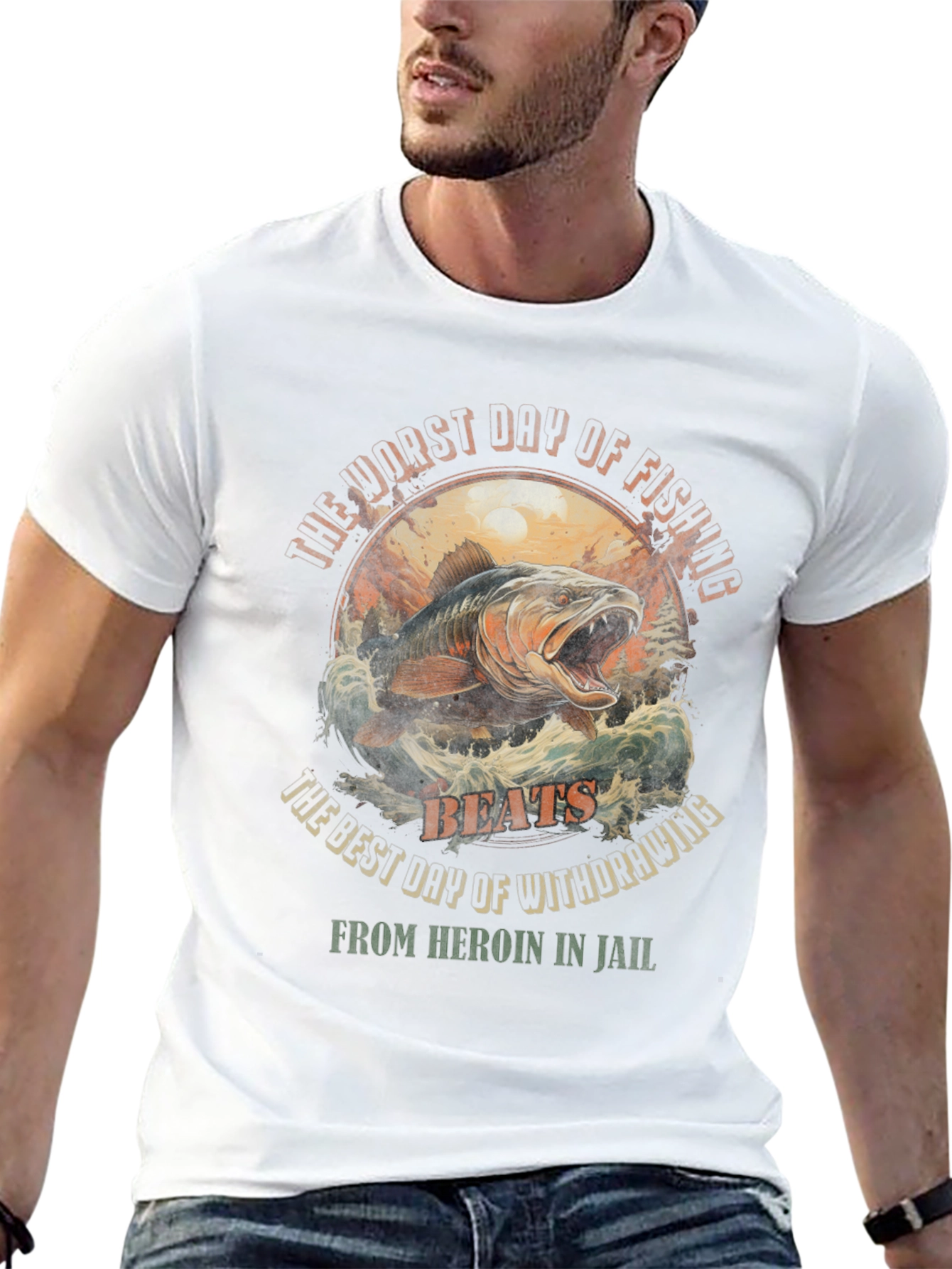 Fishing vs. Heroin Black Graphic Tee