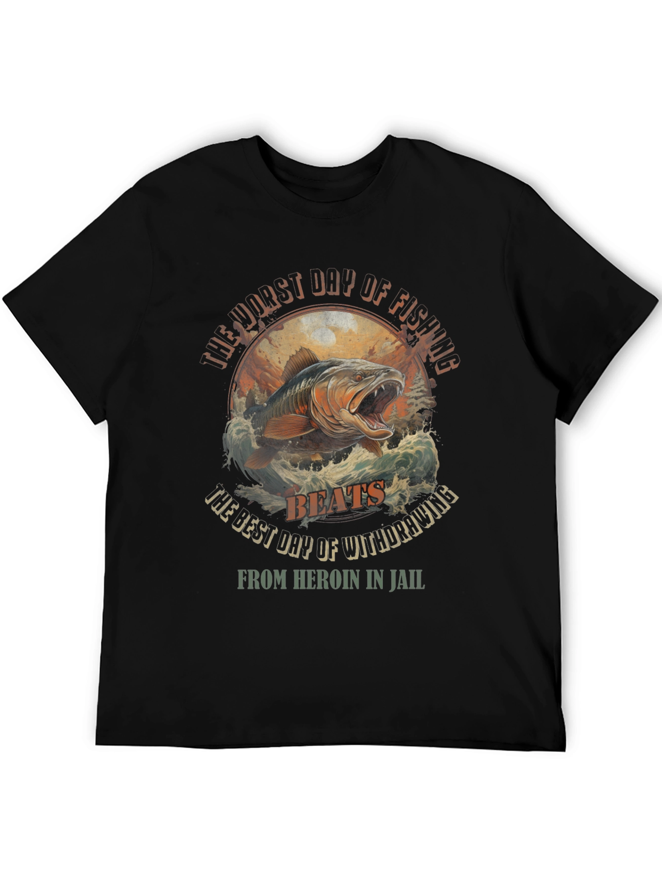 Fishing vs. Heroin Black Graphic Tee