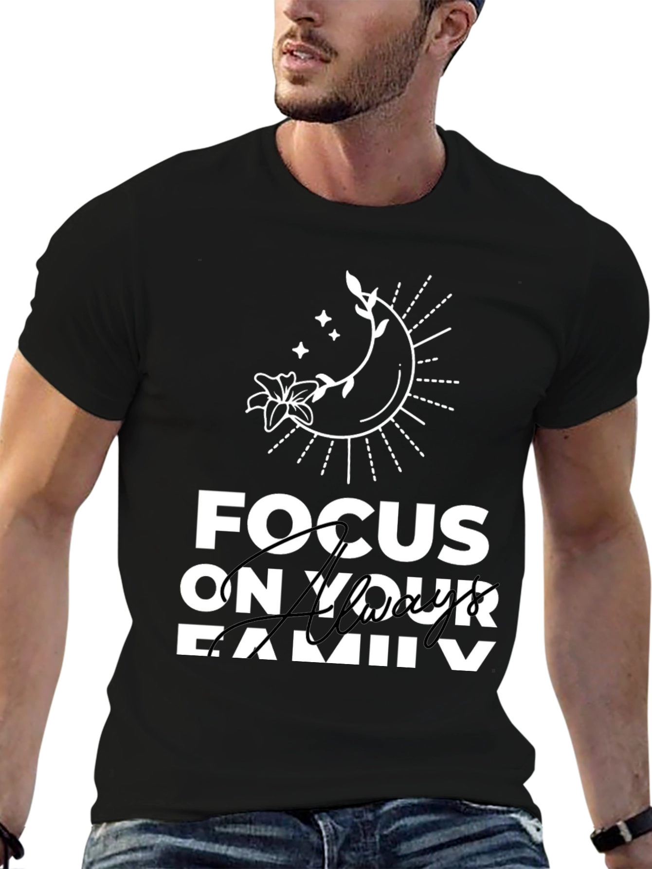 Focus On Your Family Graphic T-Shirt - Black