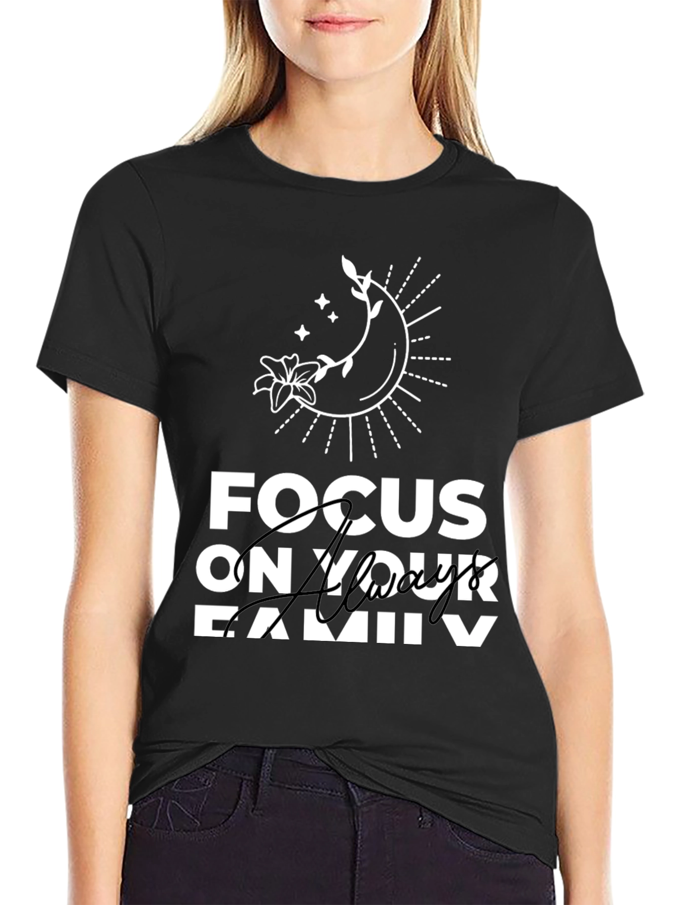 Focus On Your Family Graphic T-Shirt - Black