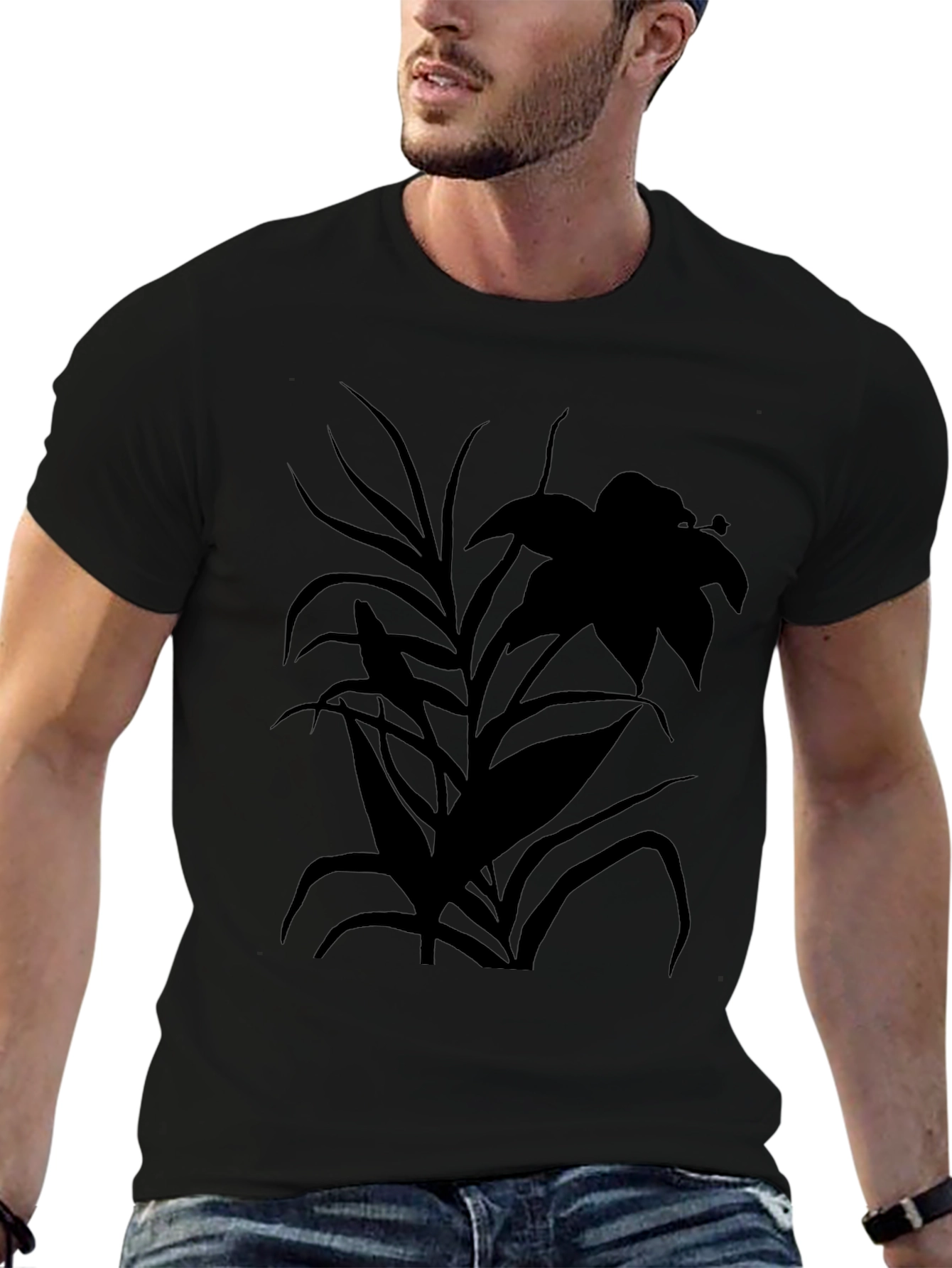 Floral Silhouette Black T-Shirt
