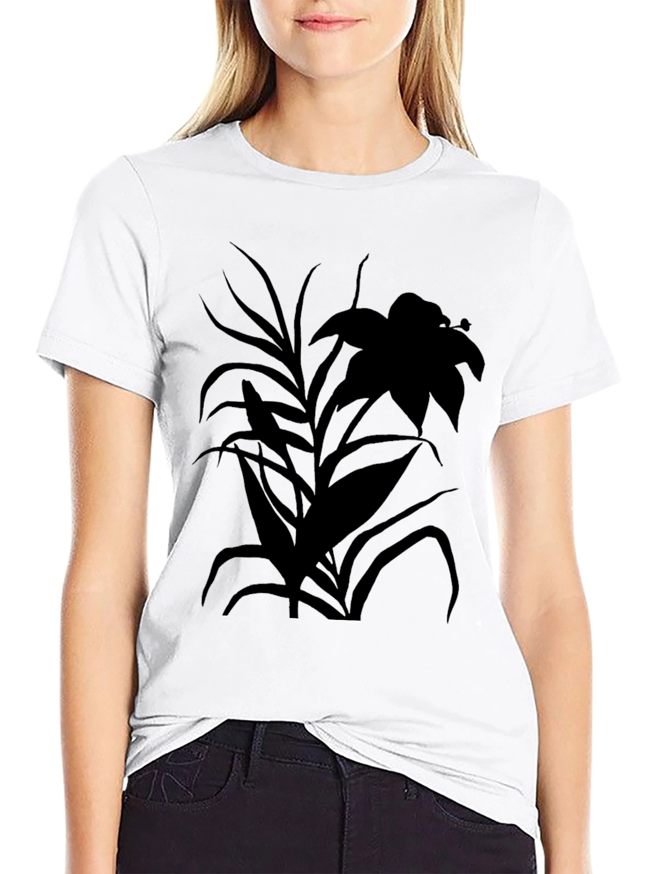 Floral Silhouette Black T-Shirt