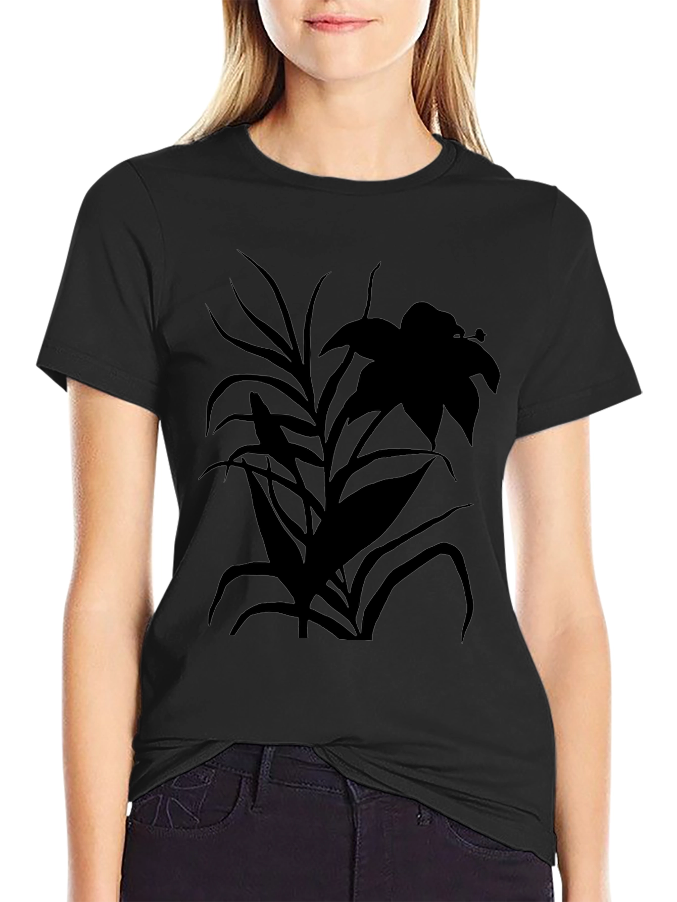 Floral Silhouette Black T-Shirt