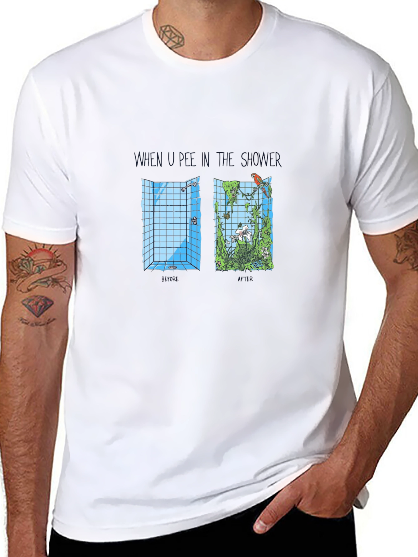 Humorous Shower Jungle Graphic Tee - Black