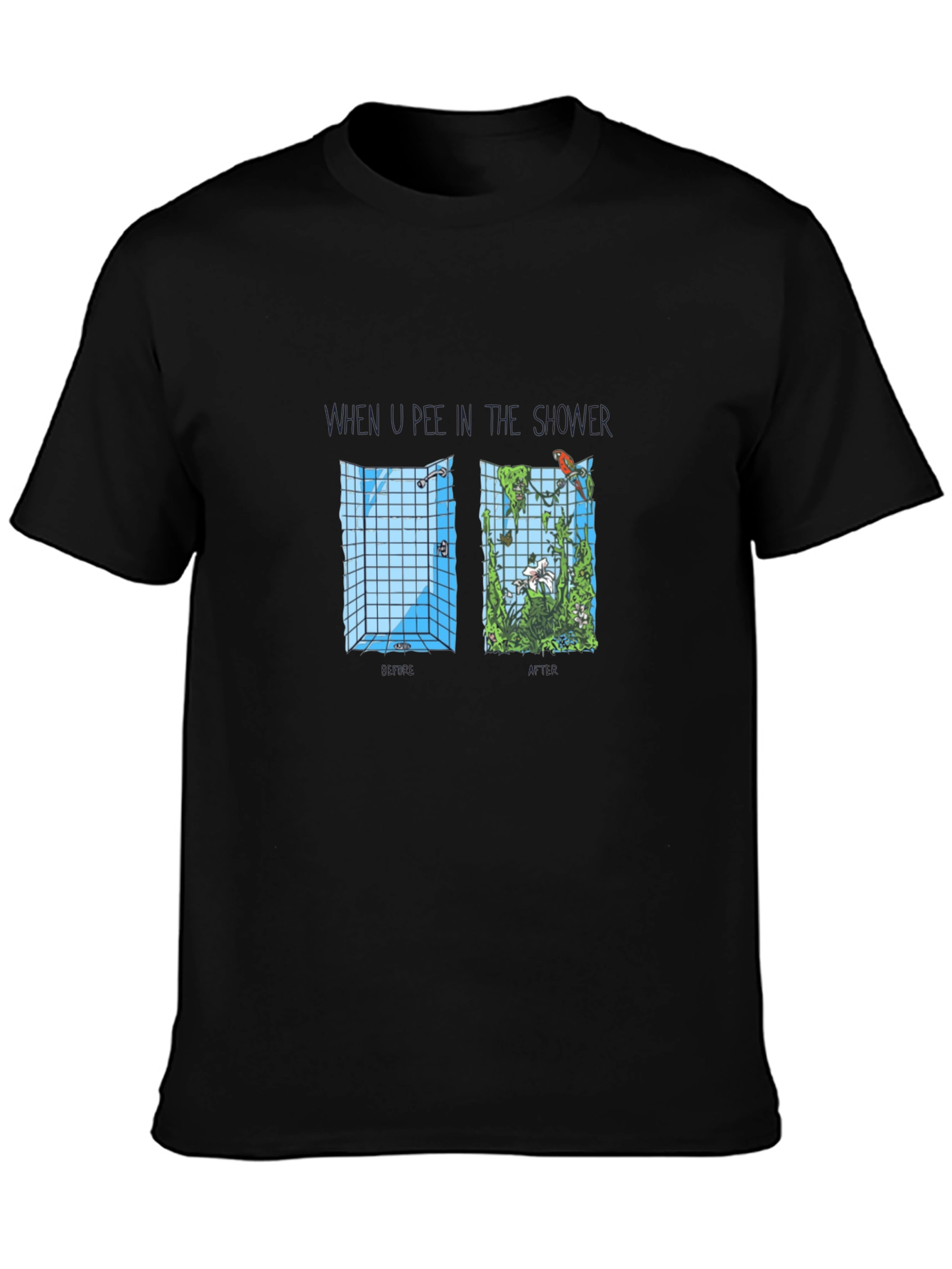 Humorous Shower Jungle Graphic Tee - Black