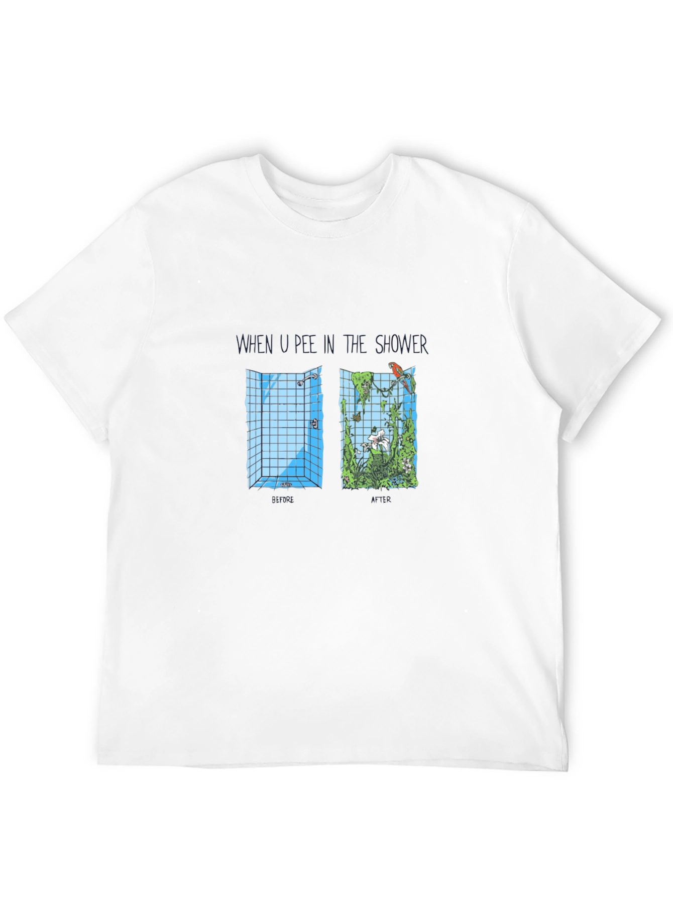 Humorous Shower Jungle Graphic Tee - Black