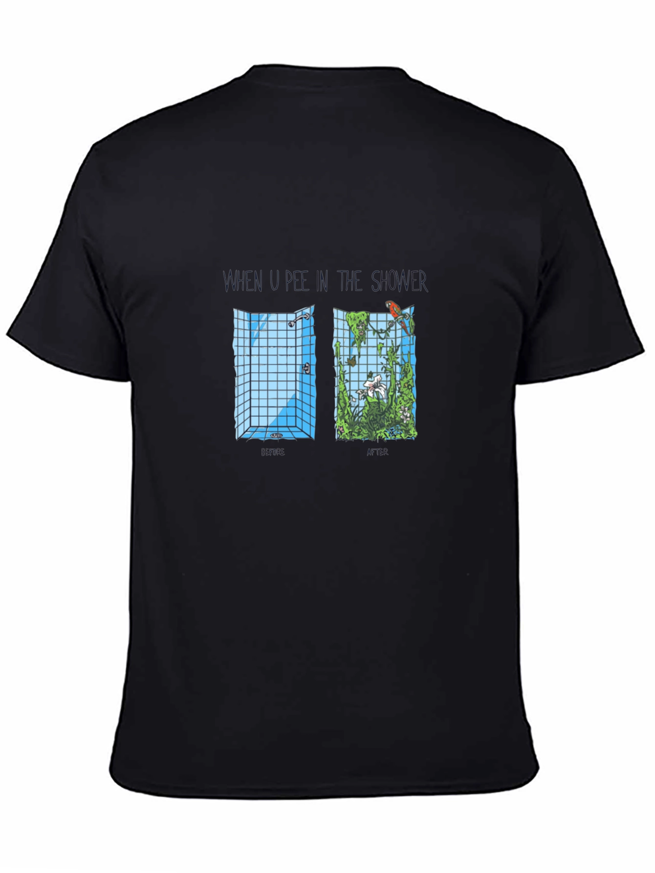 Humorous Shower Jungle Graphic Tee - Black