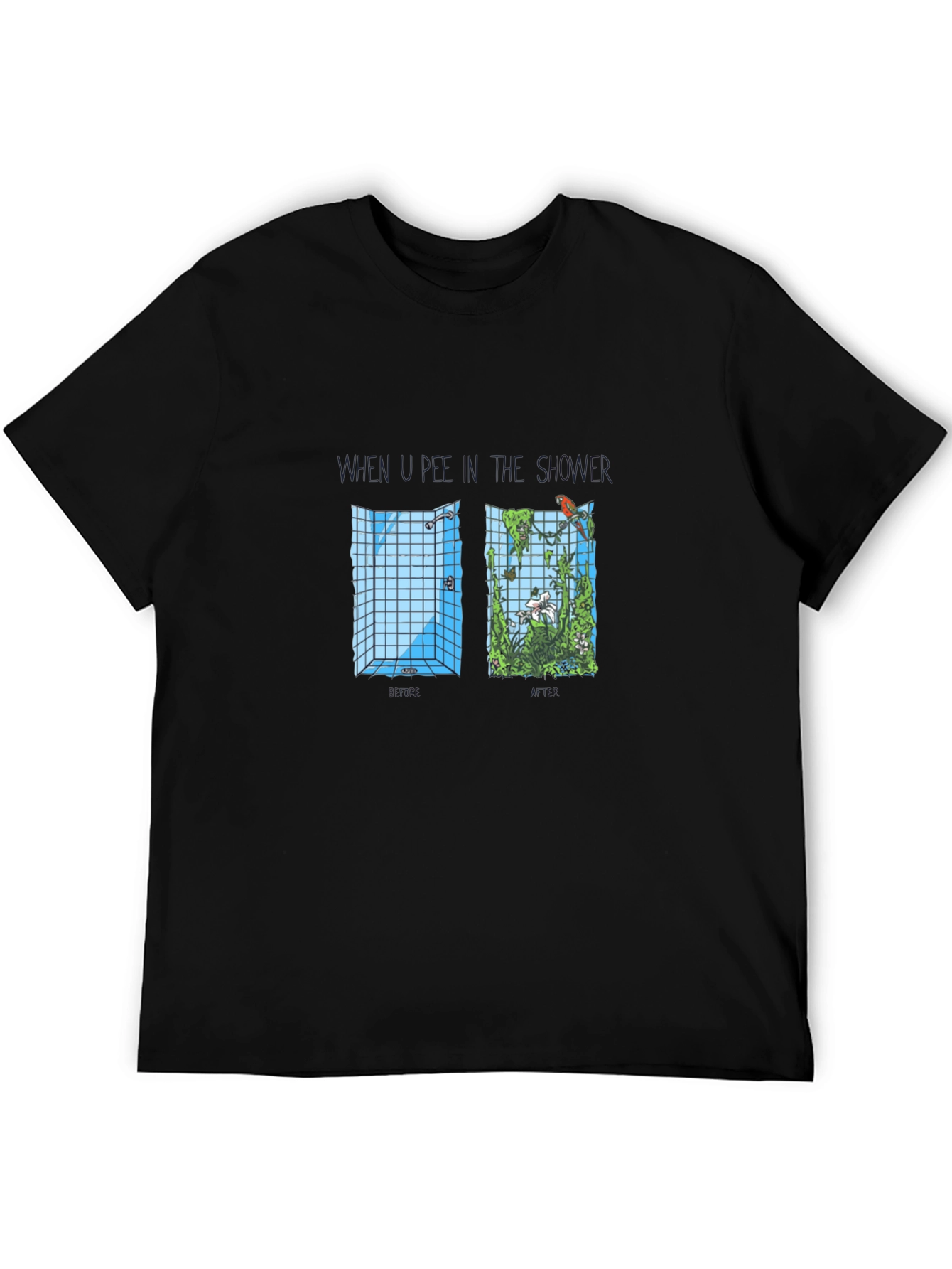 Humorous Shower Jungle Graphic Tee - Black