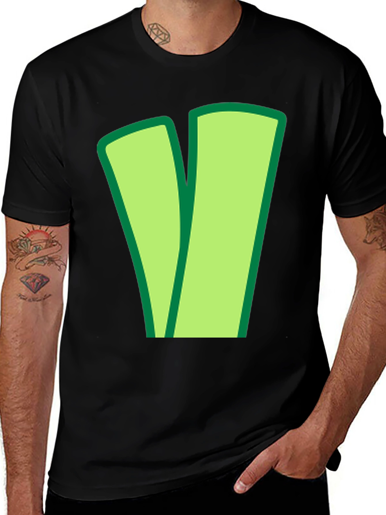 Green V Black Cotton Tee - Casual Style
