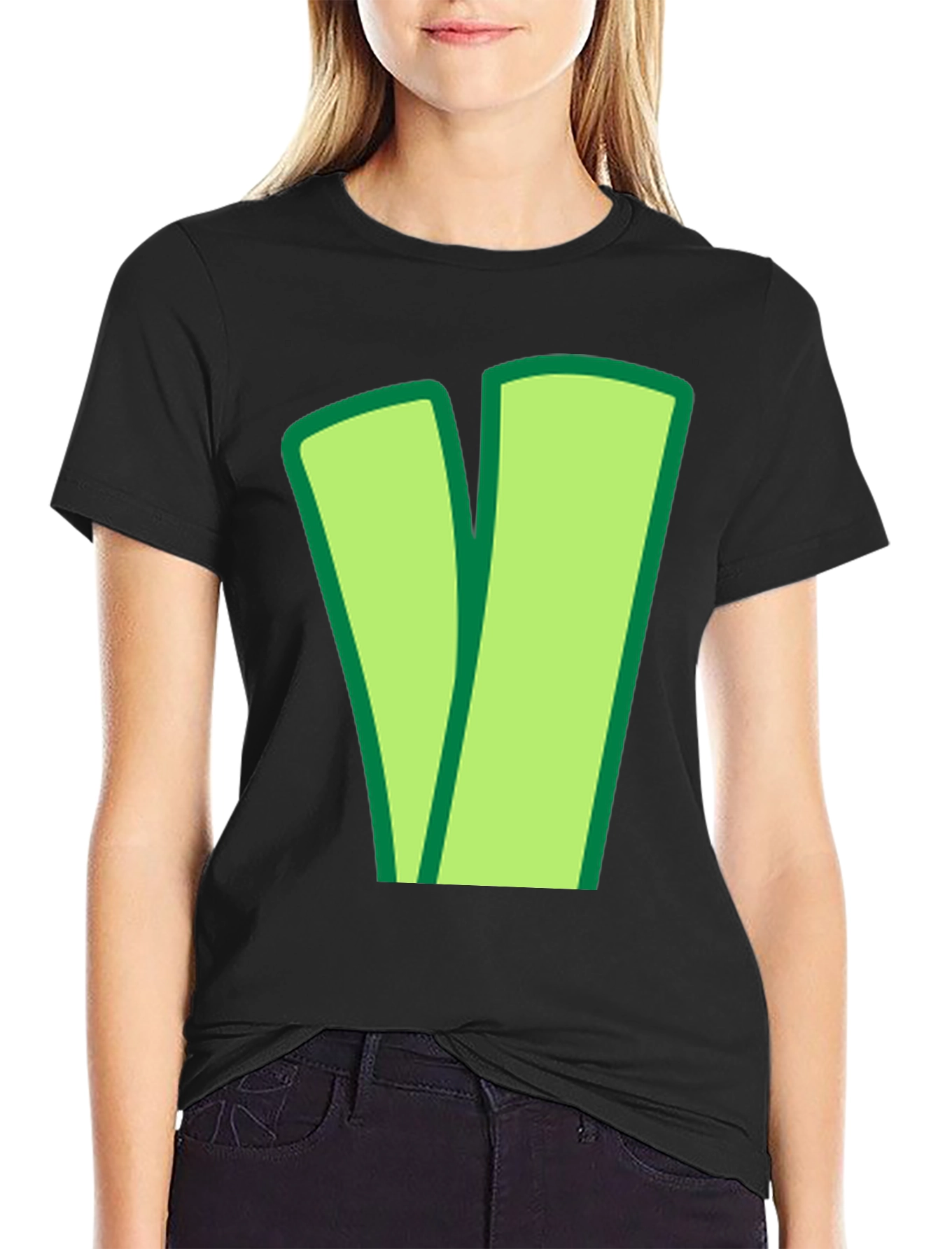 Green V Black Cotton Tee - Casual Style