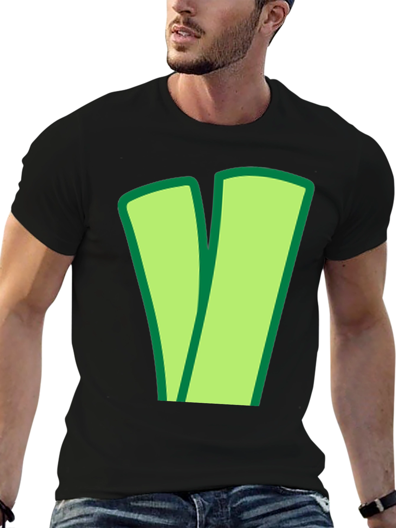 Green V Black Cotton Tee - Casual Style