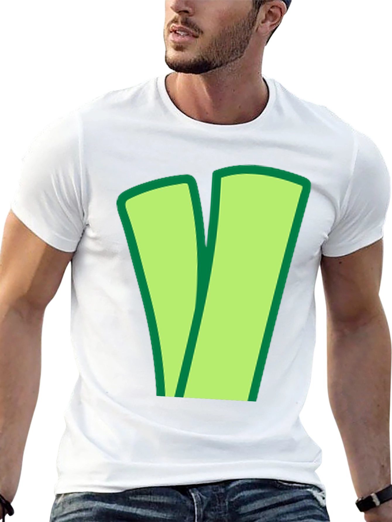 Green V Black Cotton Tee - Casual Style