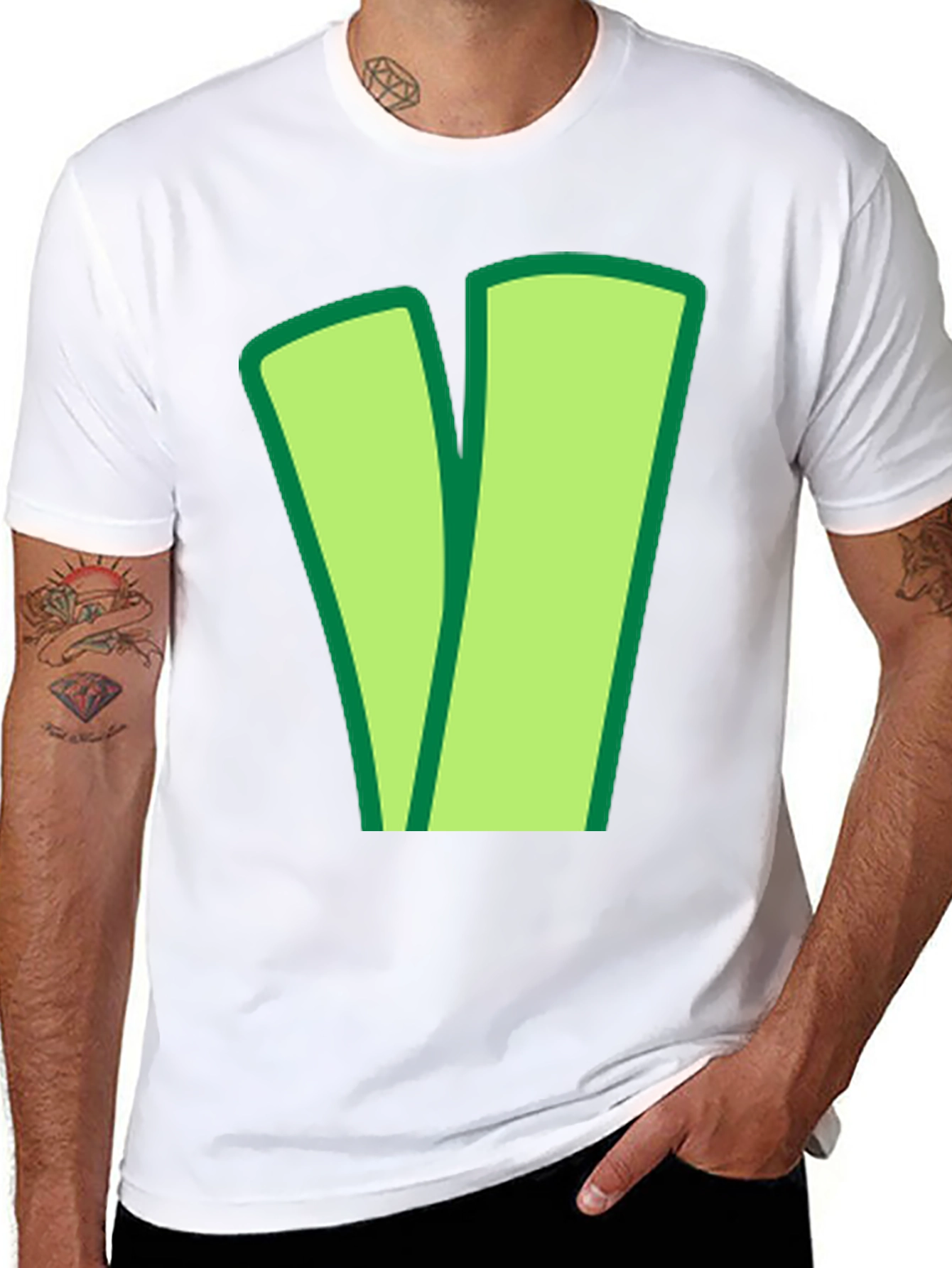 Green V Black Cotton Tee - Casual Style