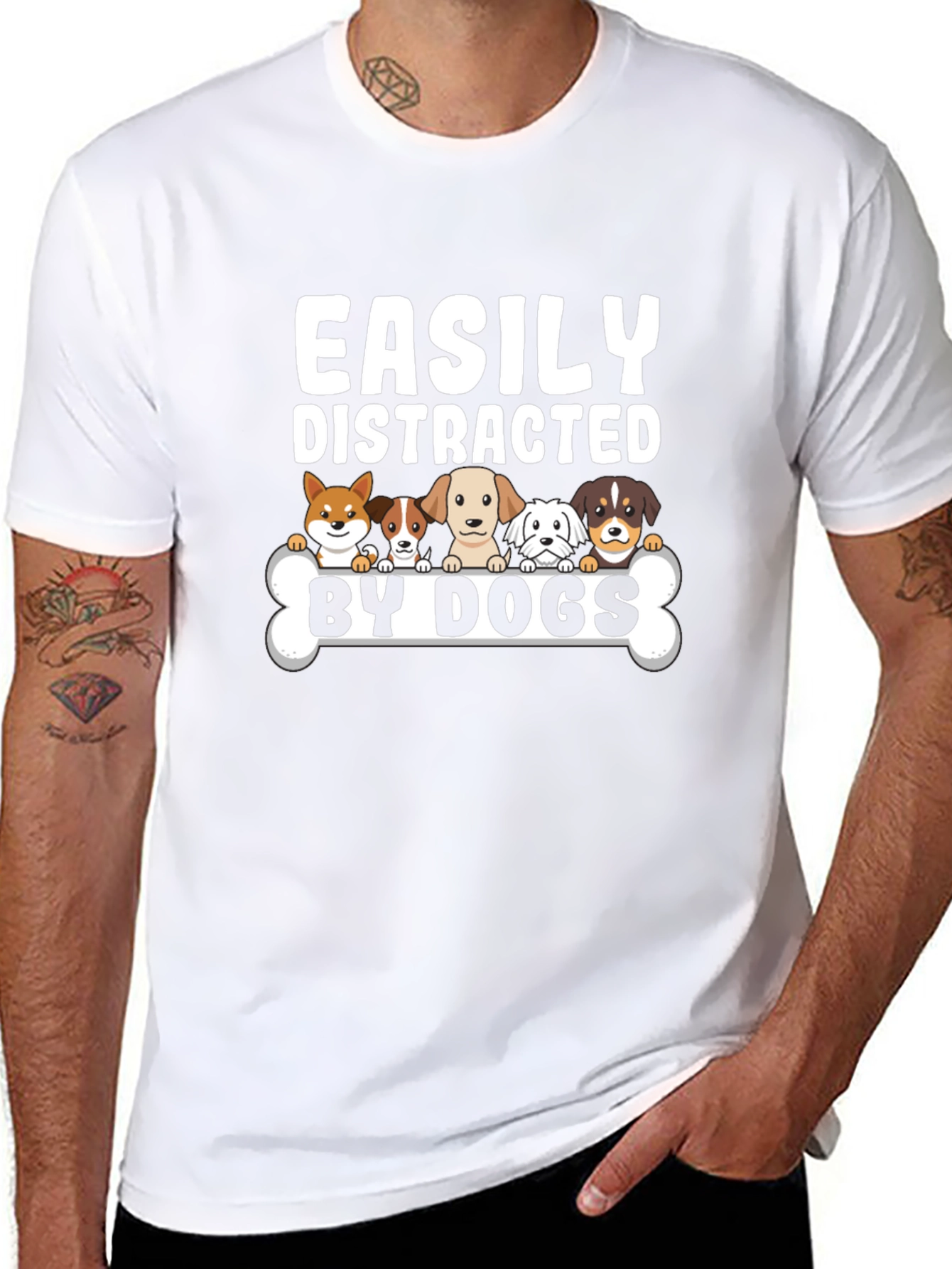 Easily Distracted By Dogs Black Graphic T-Shirt