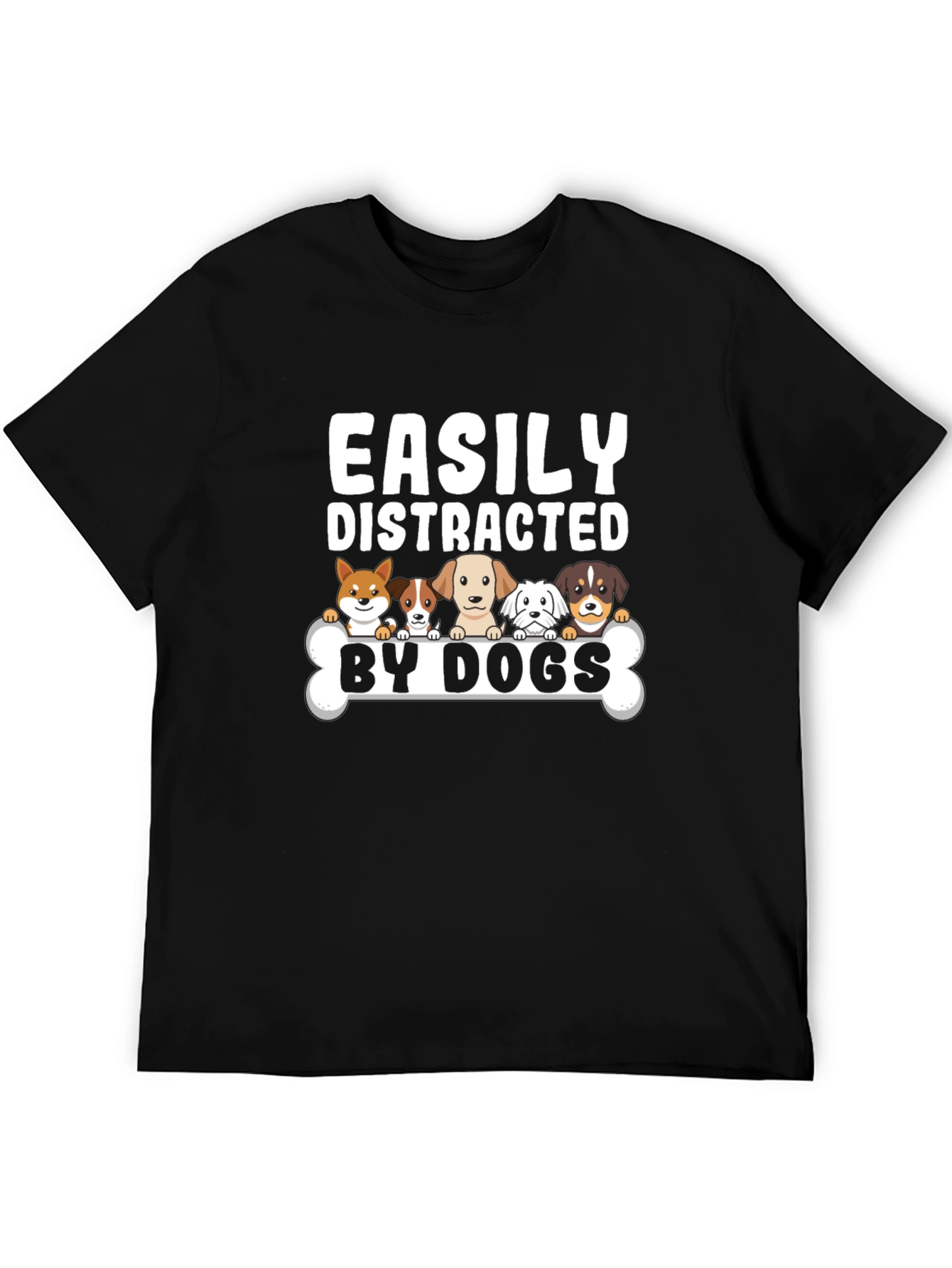 Easily Distracted By Dogs Black Graphic T-Shirt