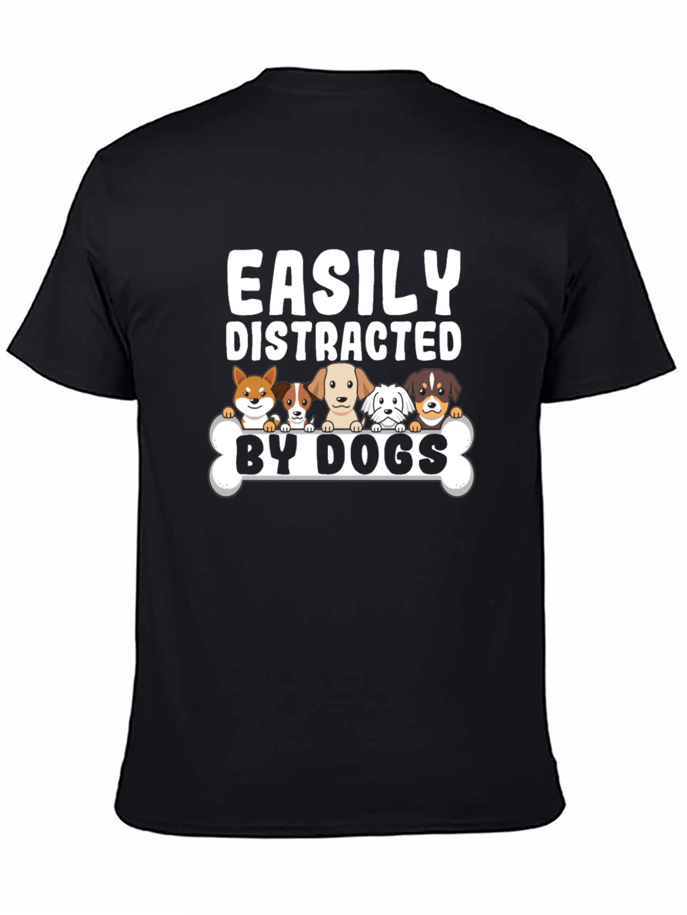 Easily Distracted By Dogs Black Graphic T-Shirt
