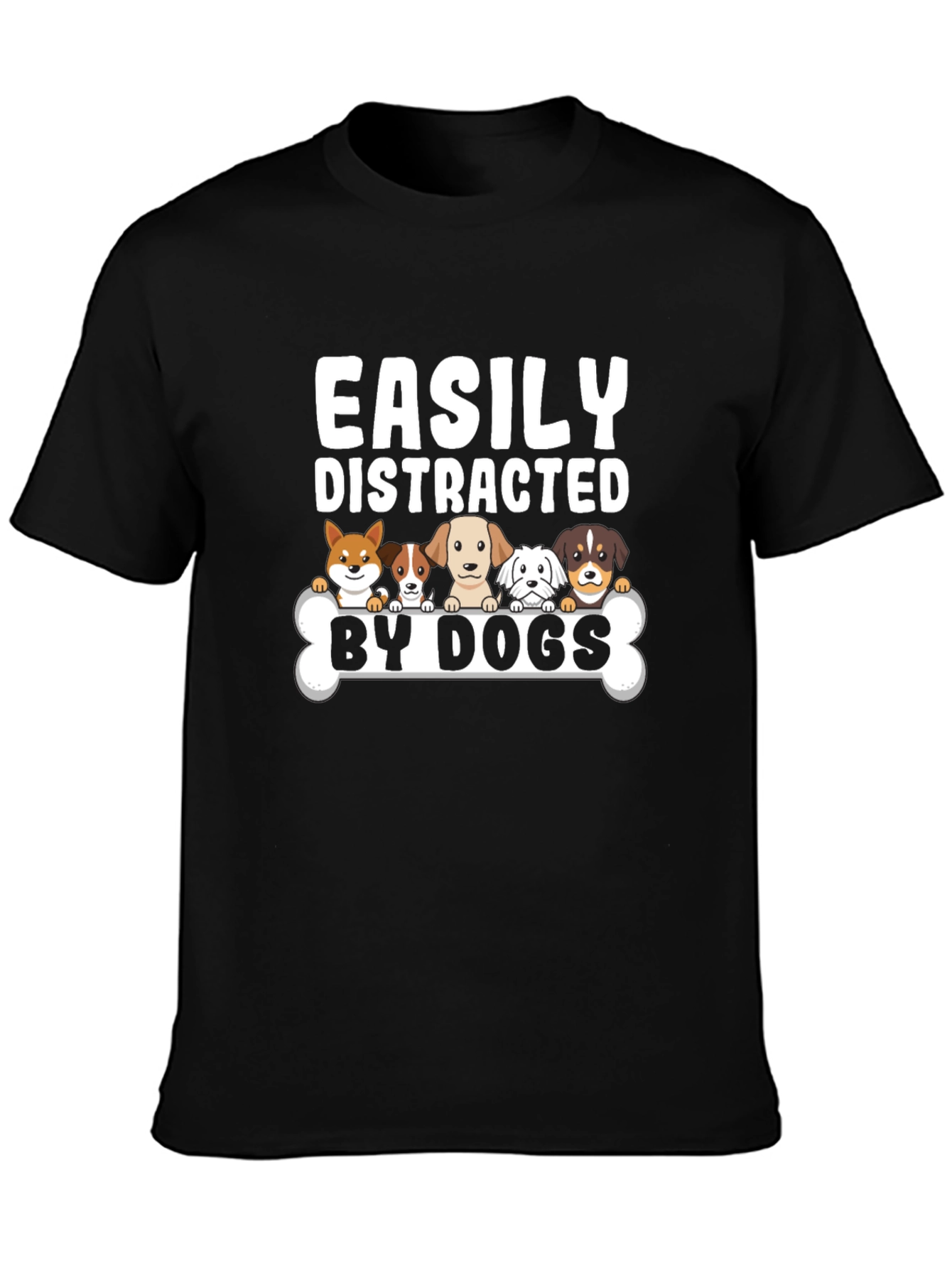 Easily Distracted By Dogs Black Graphic T-Shirt