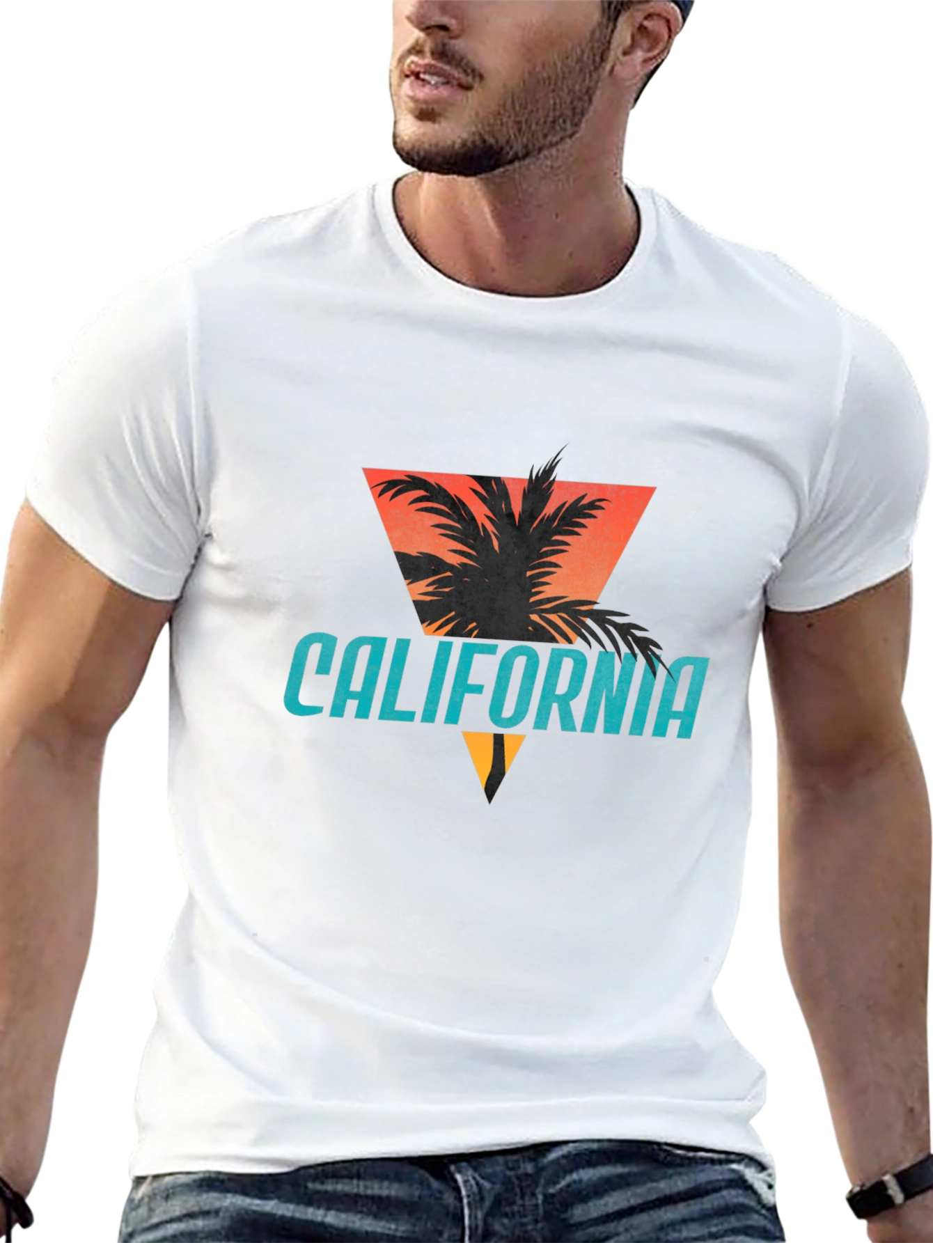 California Graphic Tee - Palm Tree Sunset Design