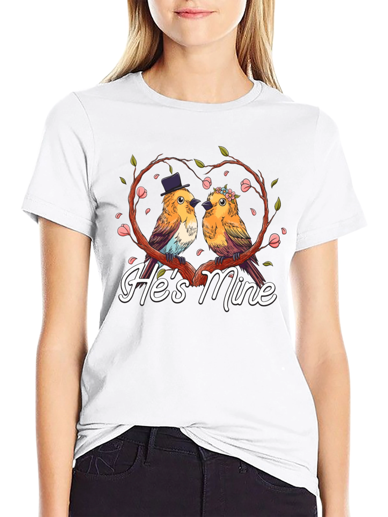 Hes Mine Couple Birds Graphic Tee